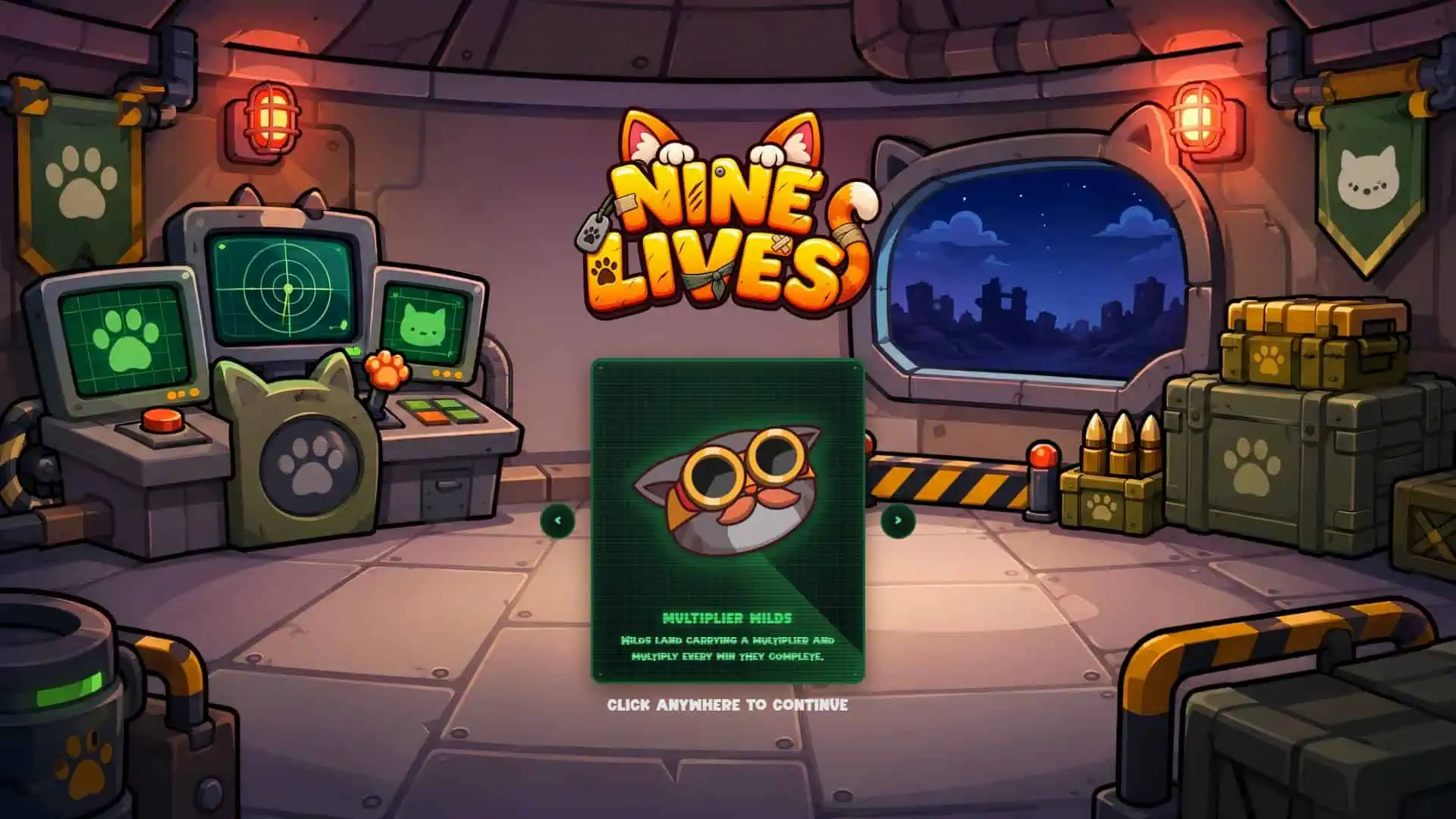 Nine Lives slot intro screen