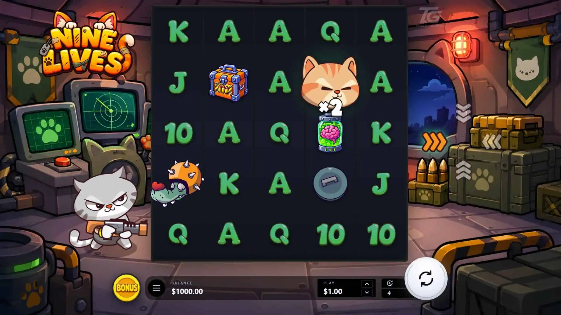 Nine Lives slot gameplay reels