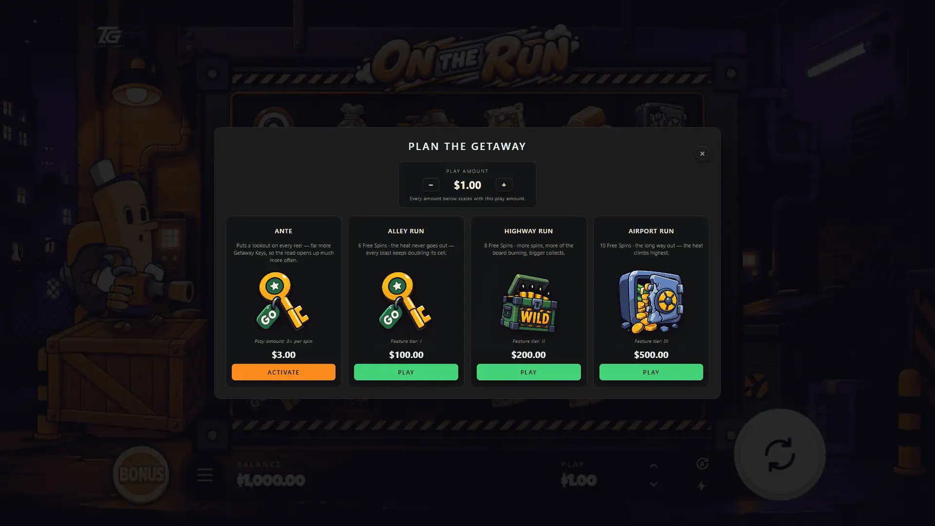 On The Run bonus buy menu