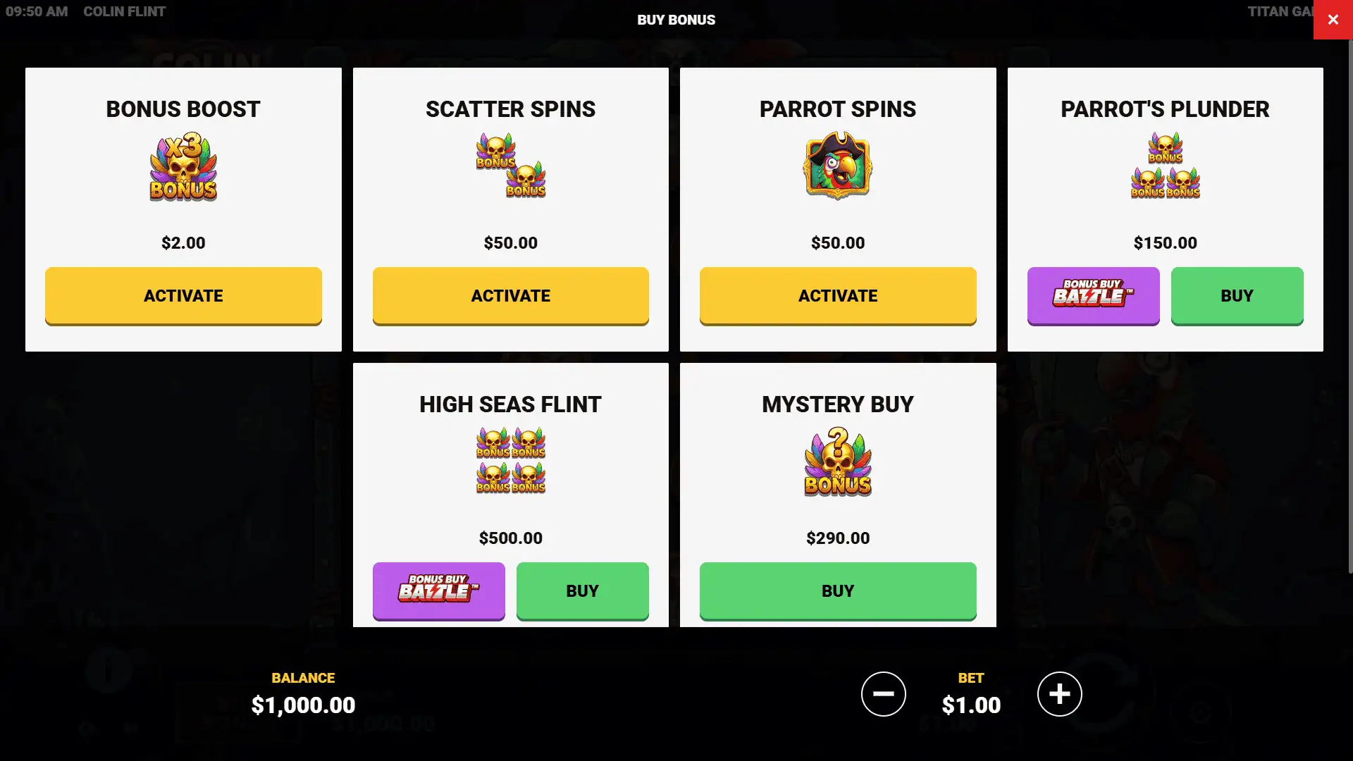 Colin Flint bonus buy menu