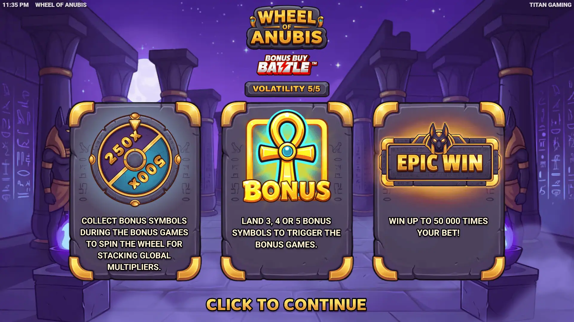 Wheel of Anubis slot intro screen