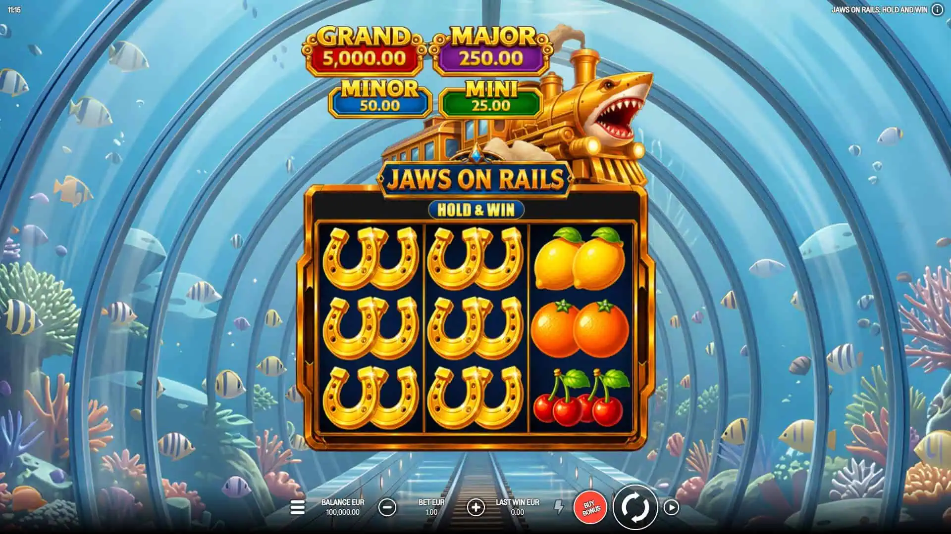 Jaws on Rails: Hold and Win slot gameplay reels