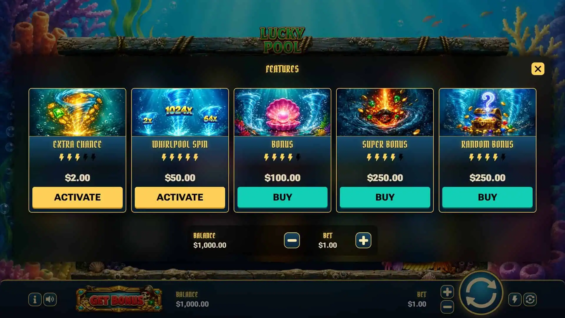 Lucky Pool bonus buy menu
