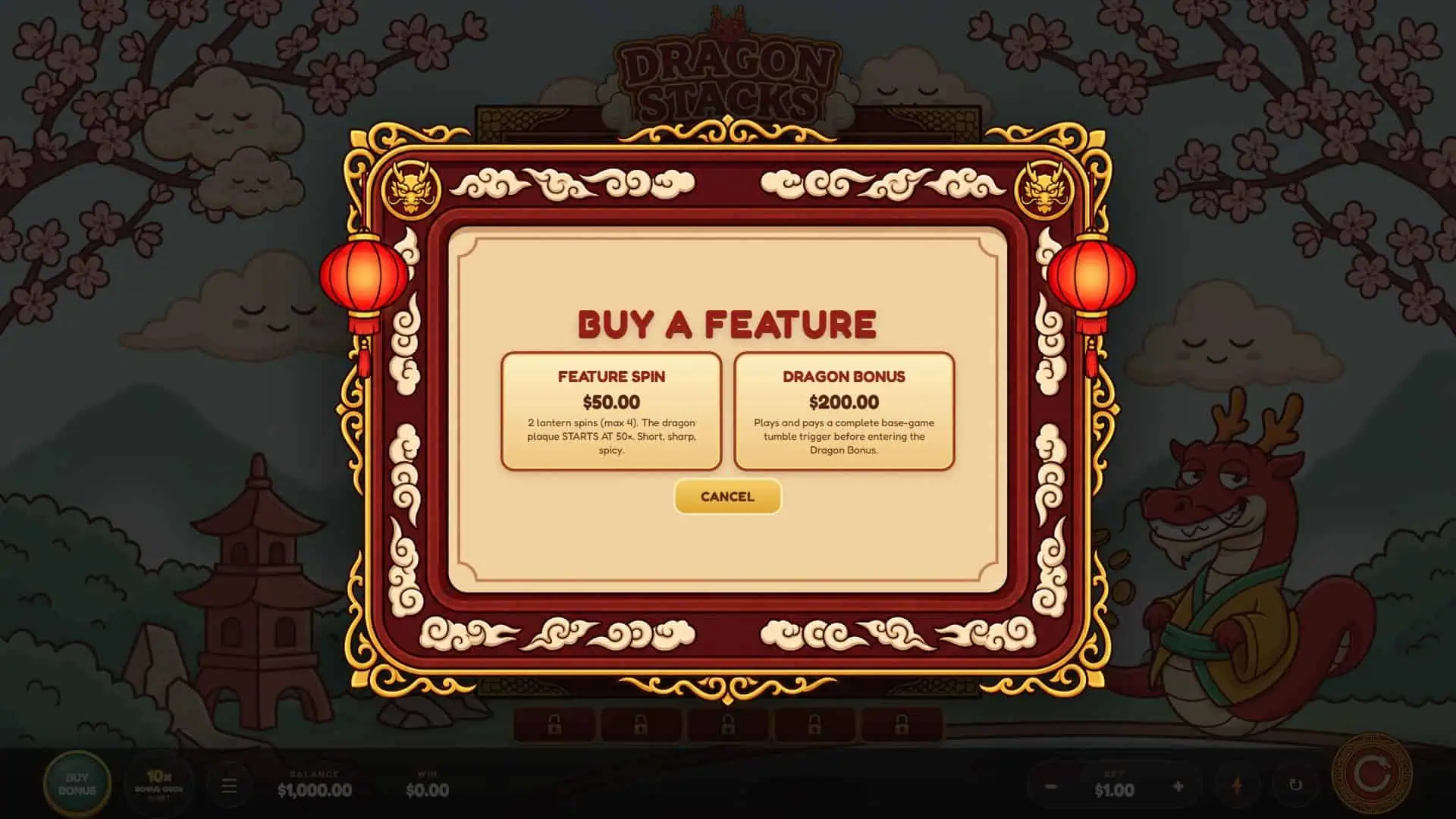 Dragon Stacks bonus buy menu