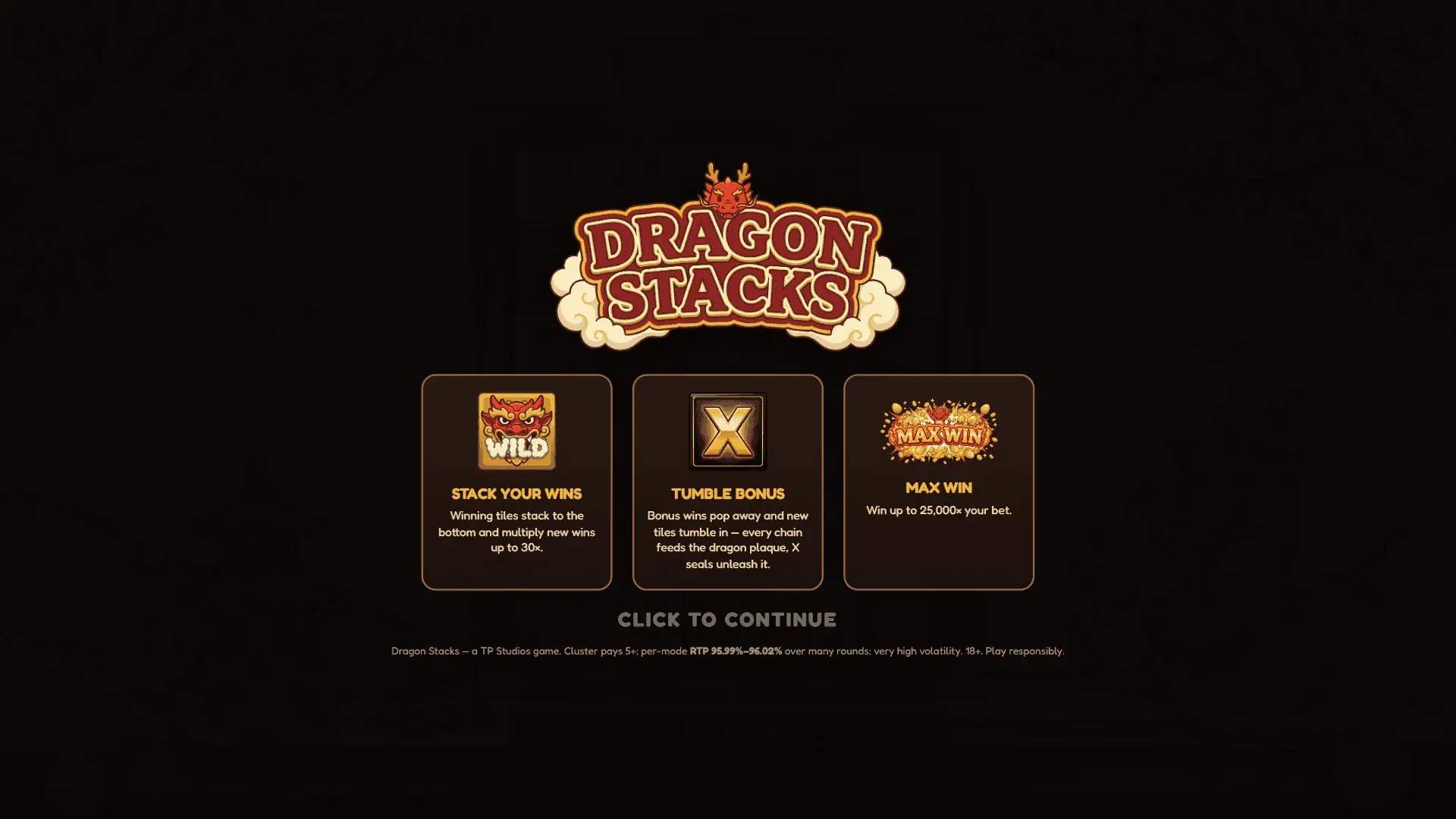 Dragon Stacks slot intro screen