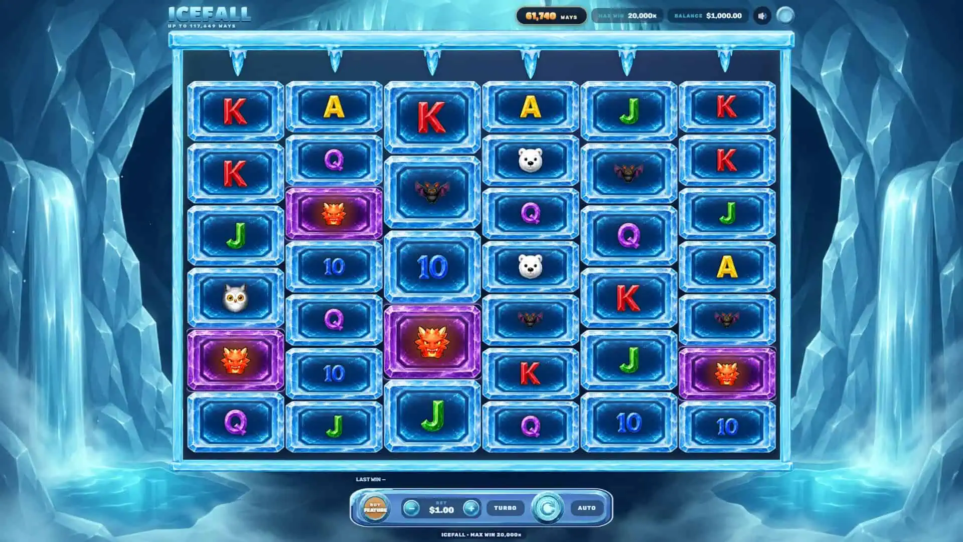 Icefall slot gameplay reels