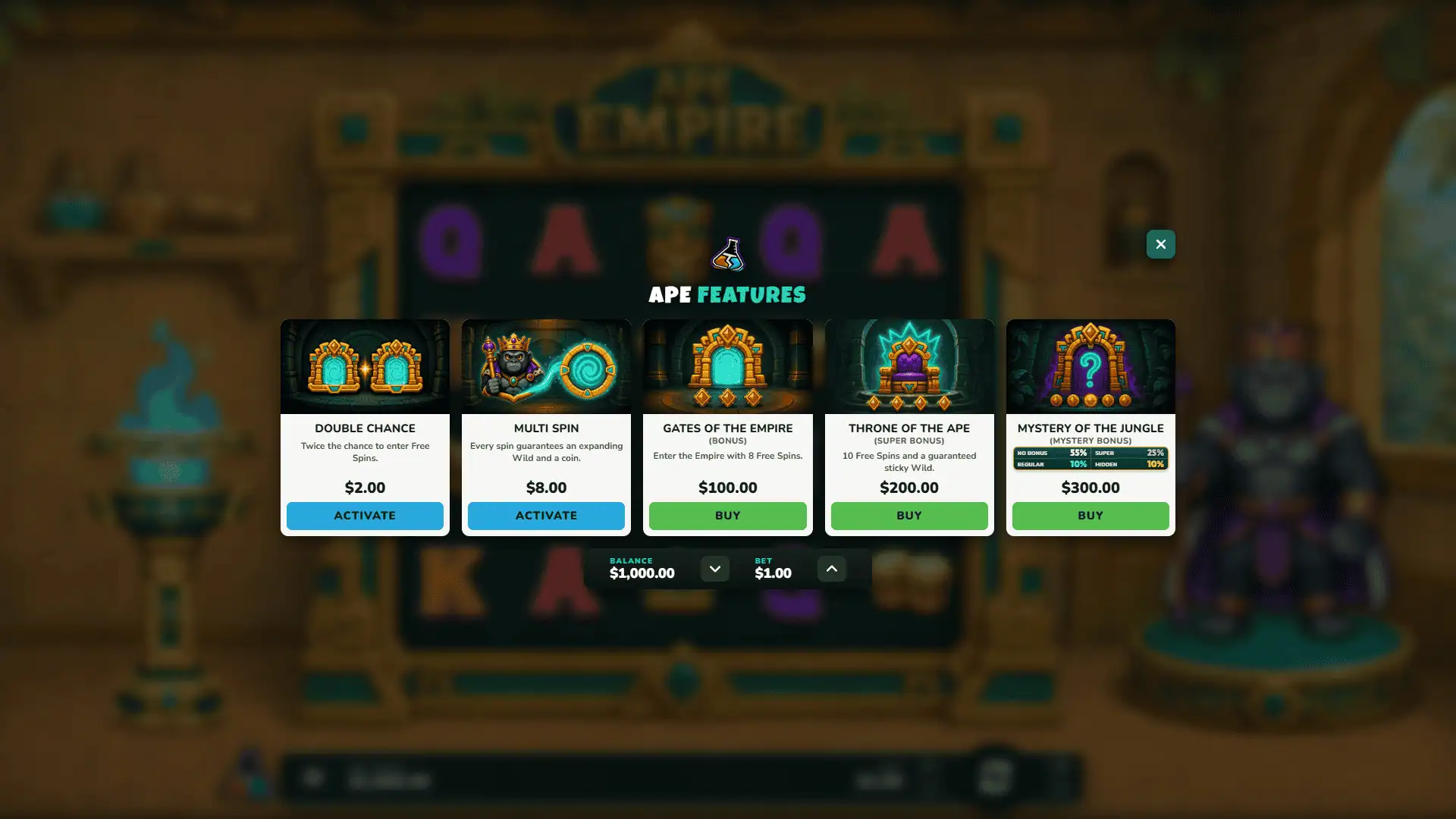 Ape Empire bonus buy menu