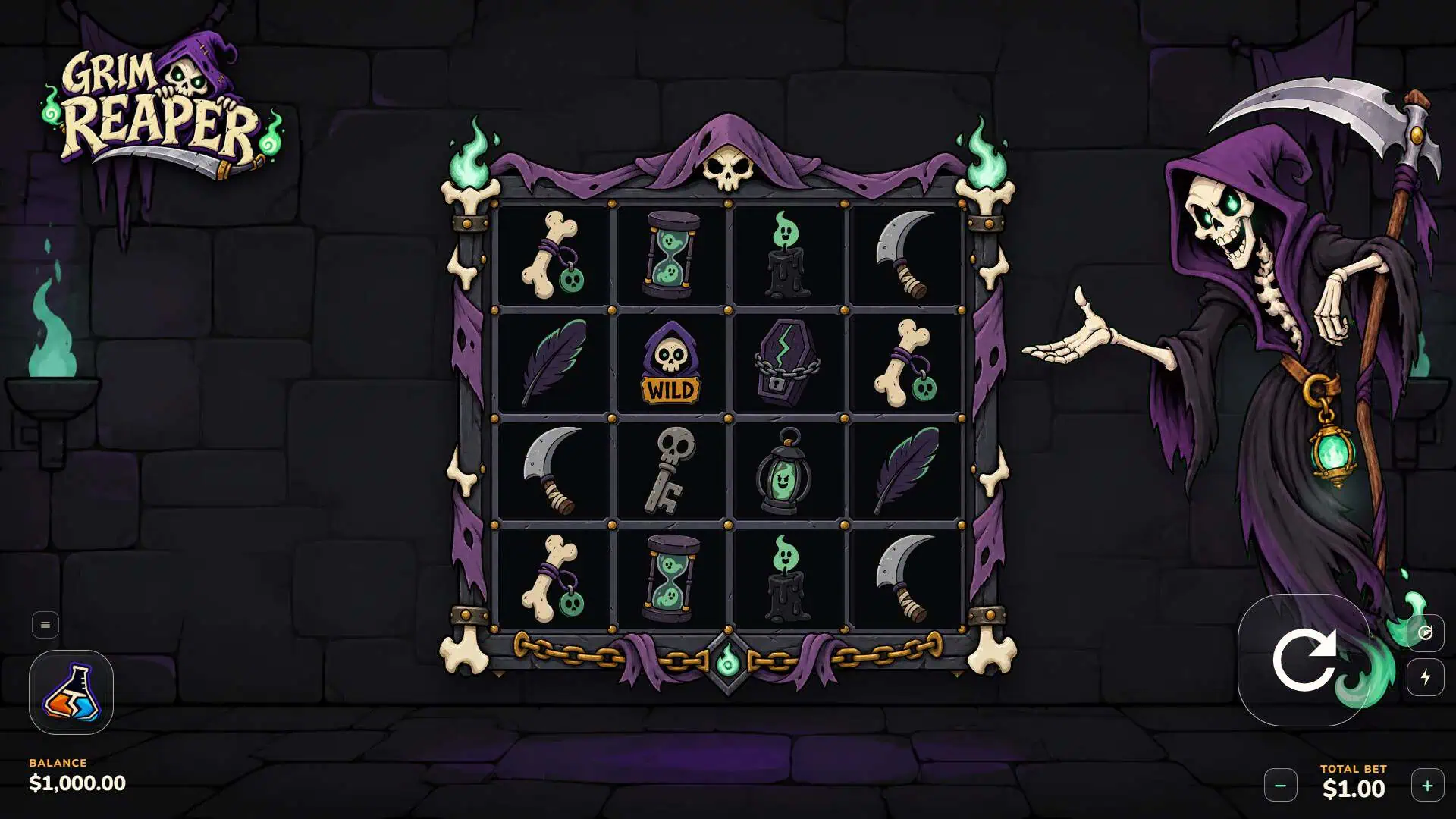 Grim Reaper slot gameplay reels