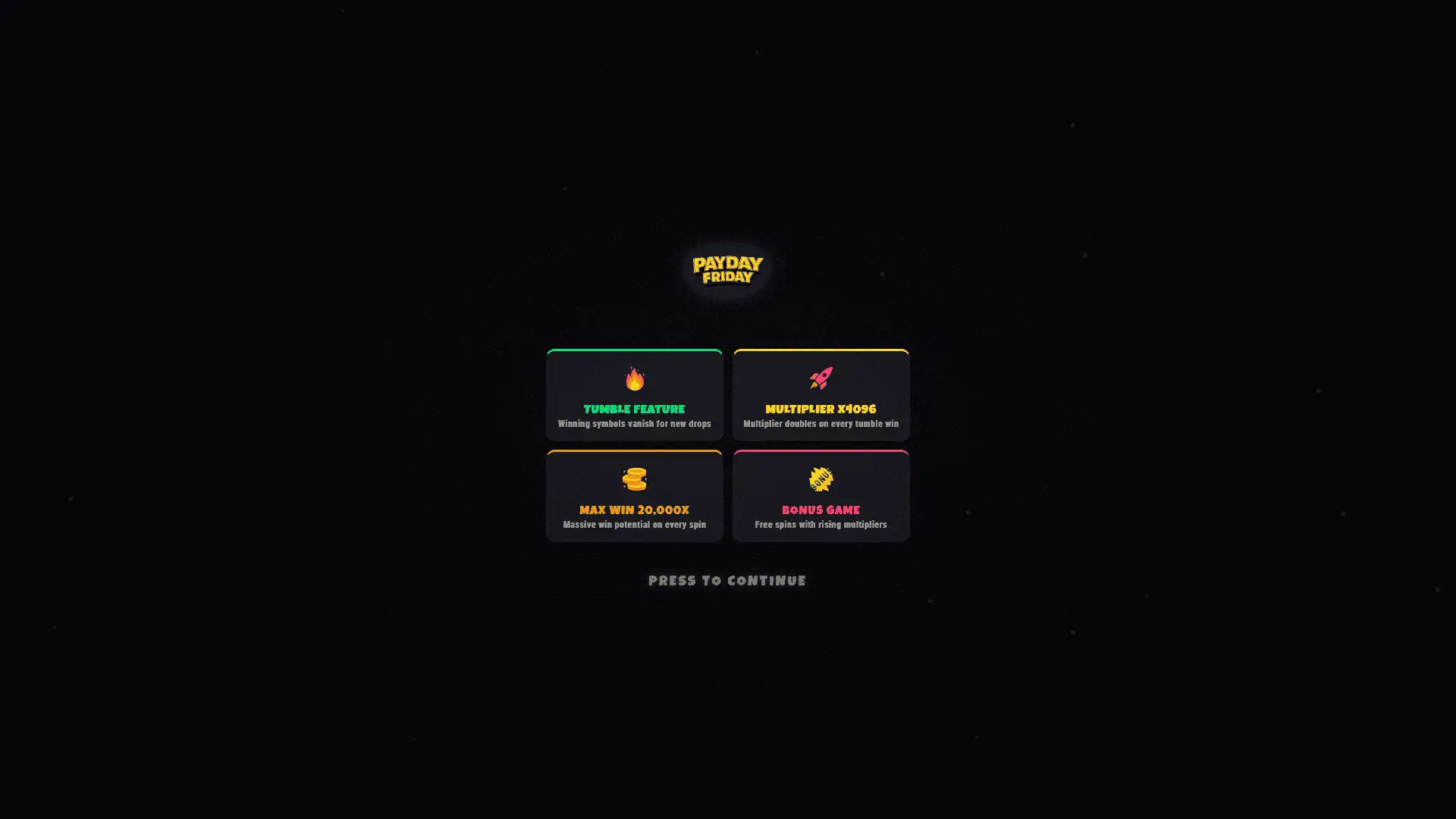 Payday Friday slot intro screen