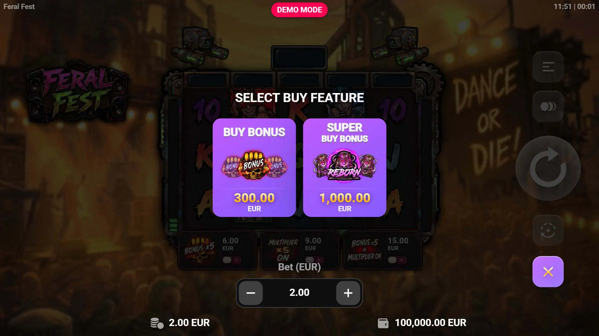 Feral Fest bonus buy menu