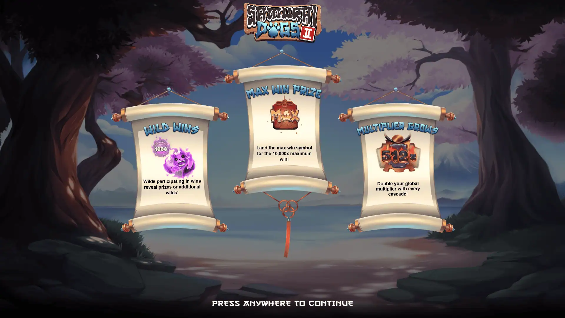 Samurai Dogs 2 slot intro screen