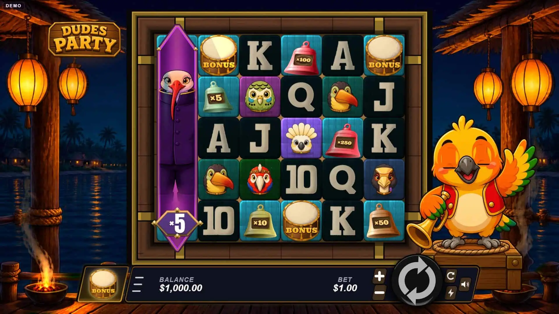 Dudes Party slot gameplay reels
