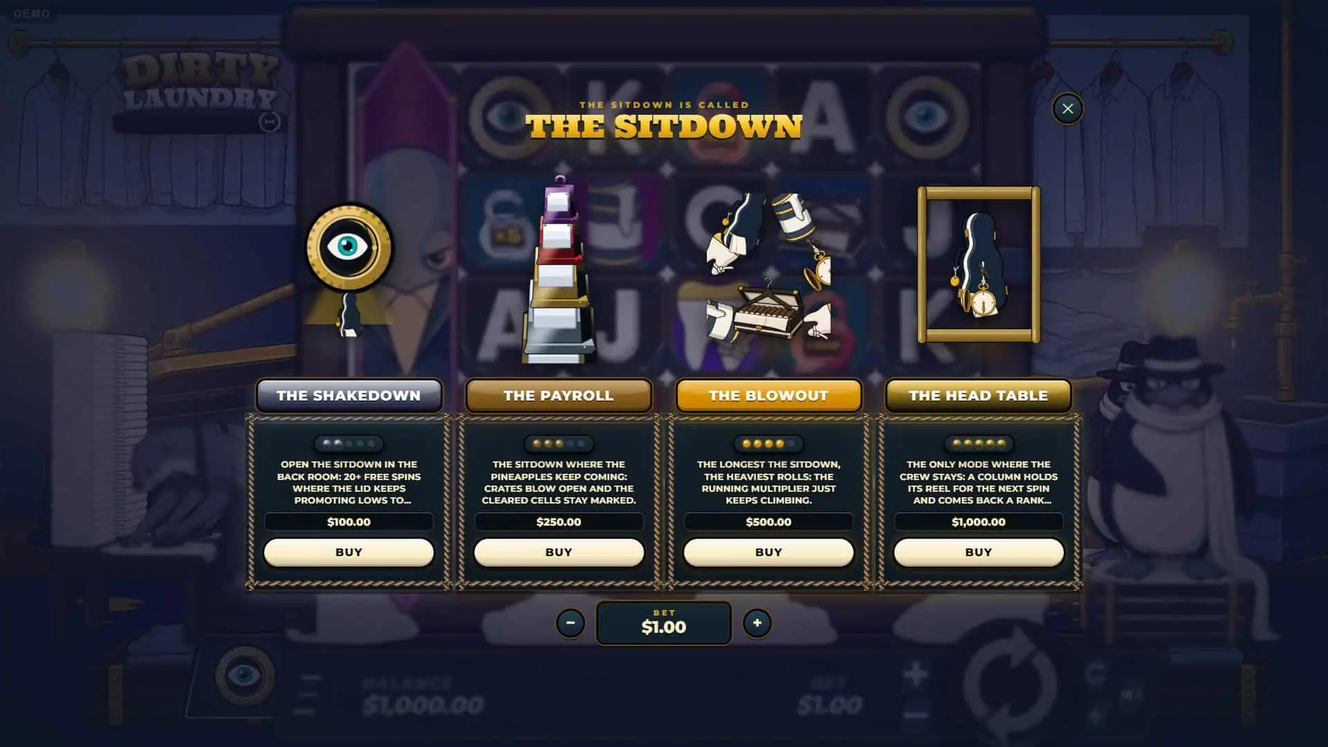 Dirty Laundry bonus buy menu
