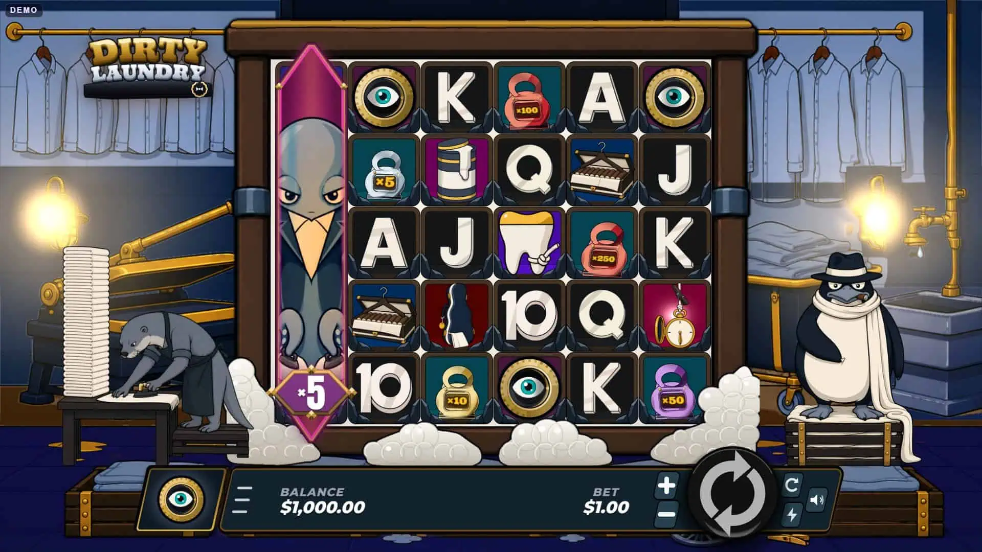 Dirty Laundry slot gameplay reels
