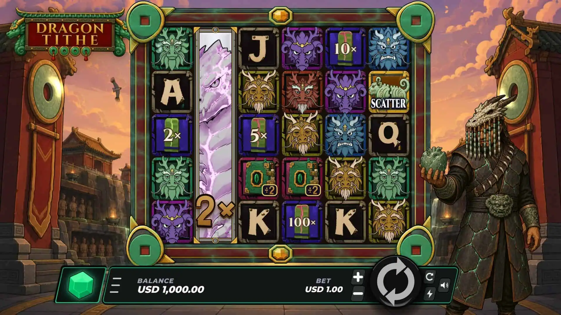 Dragon Tithe slot gameplay reels