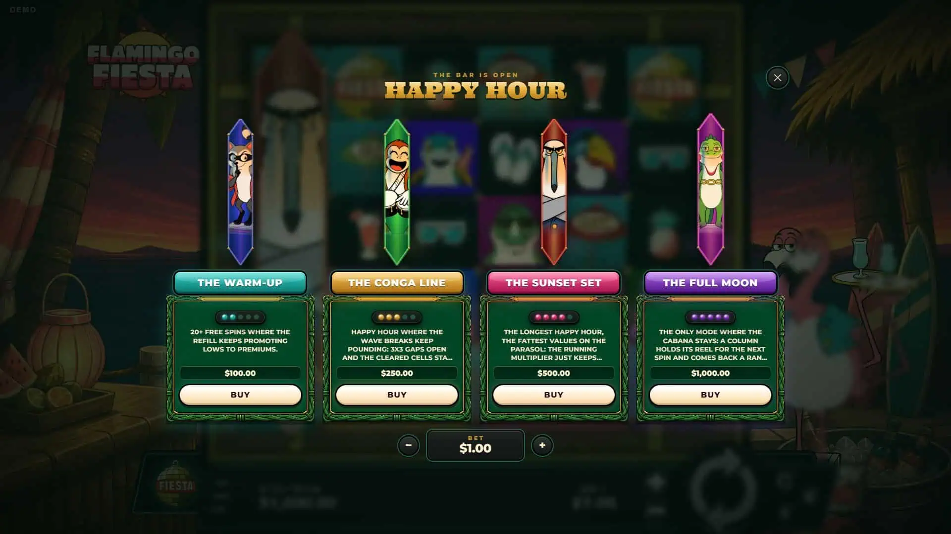 Flamingo Fiesta bonus buy menu