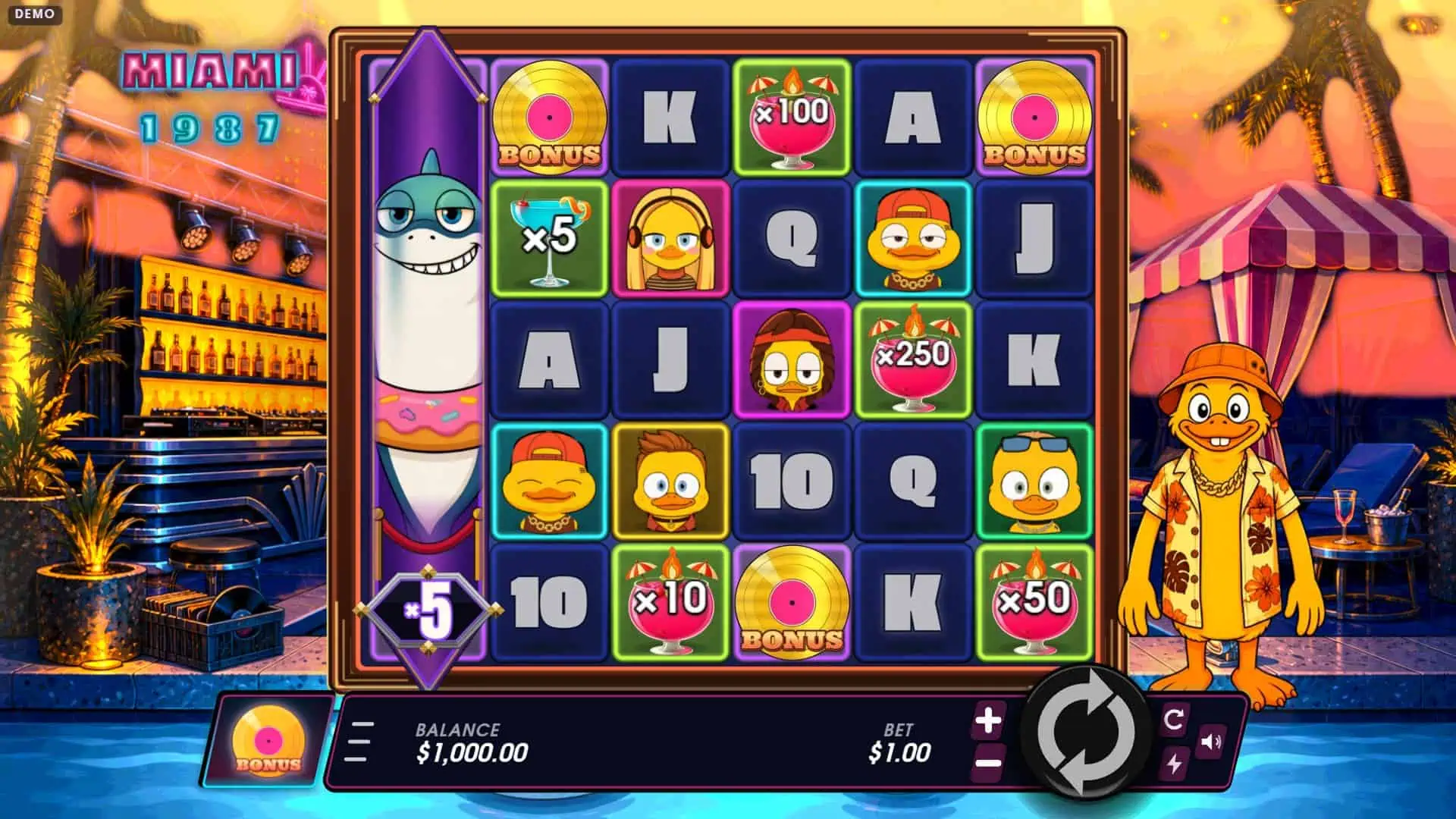 Miami 1987 slot gameplay reels