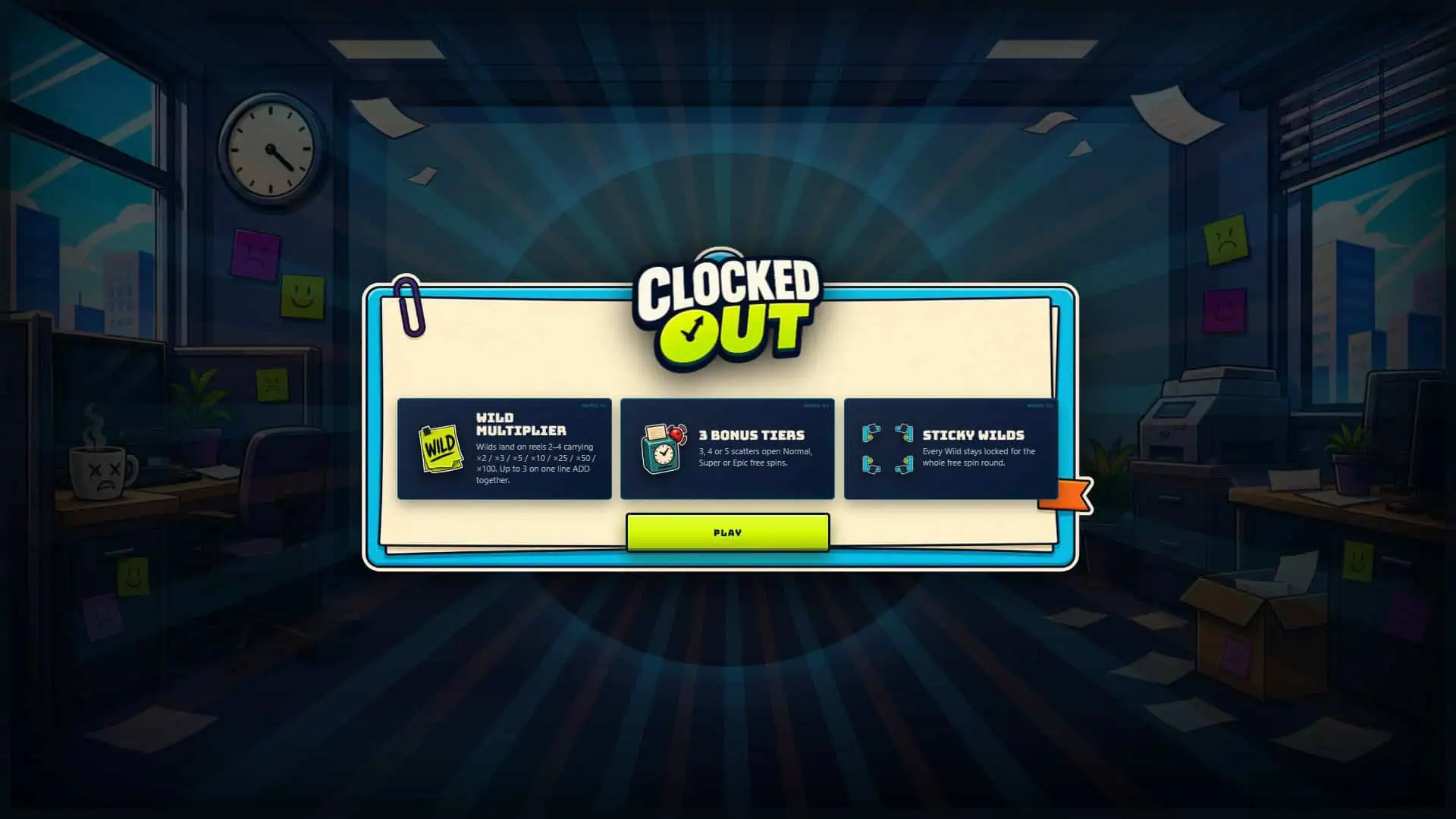 Clocked Out slot intro screen