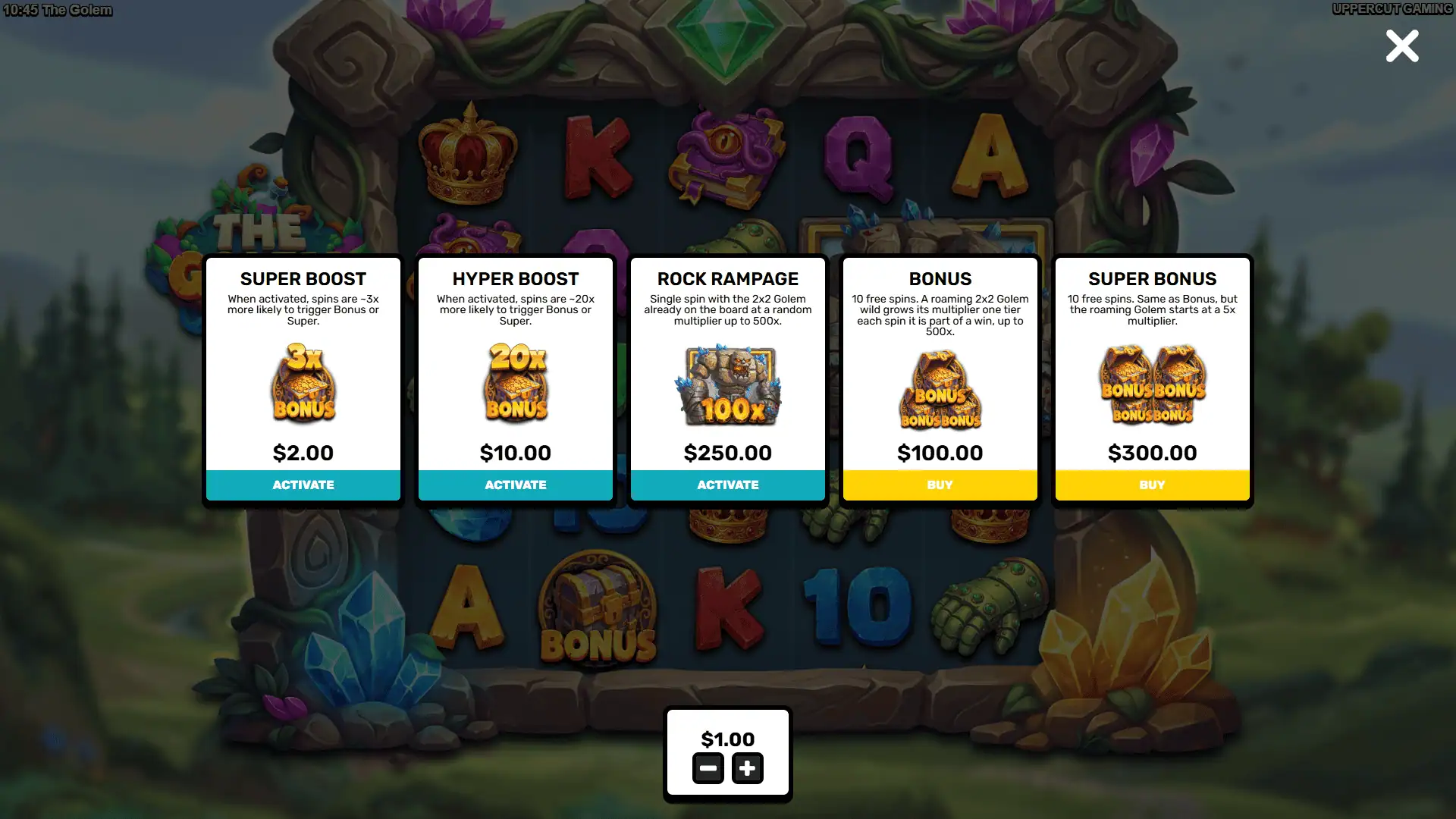 The Golem bonus buy menu