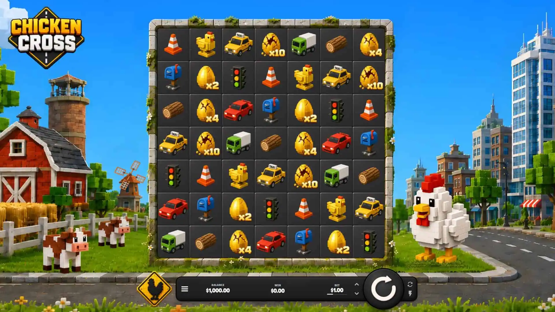 Chicken Cross slot gameplay reels