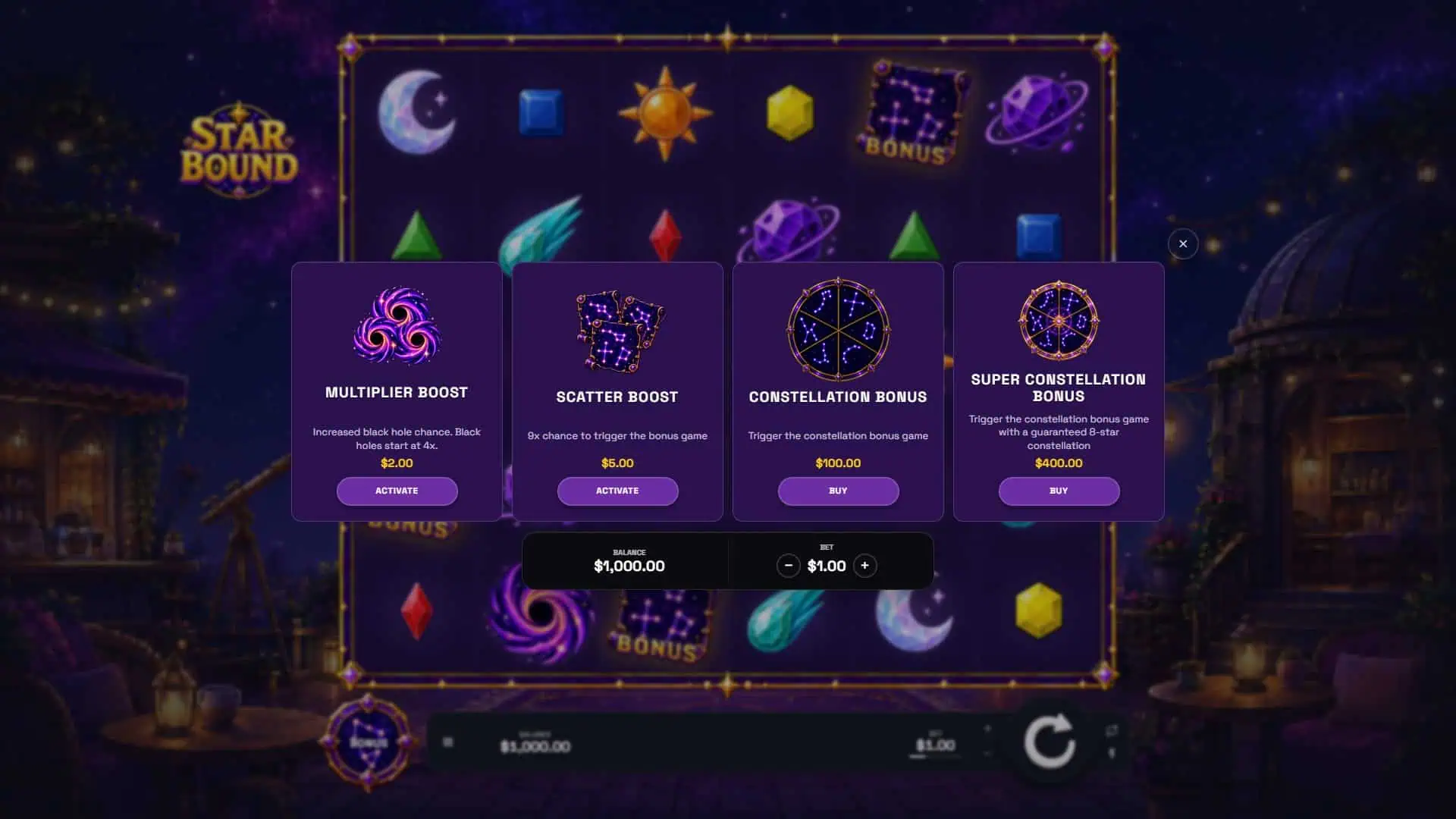 Star Bound bonus buy menu