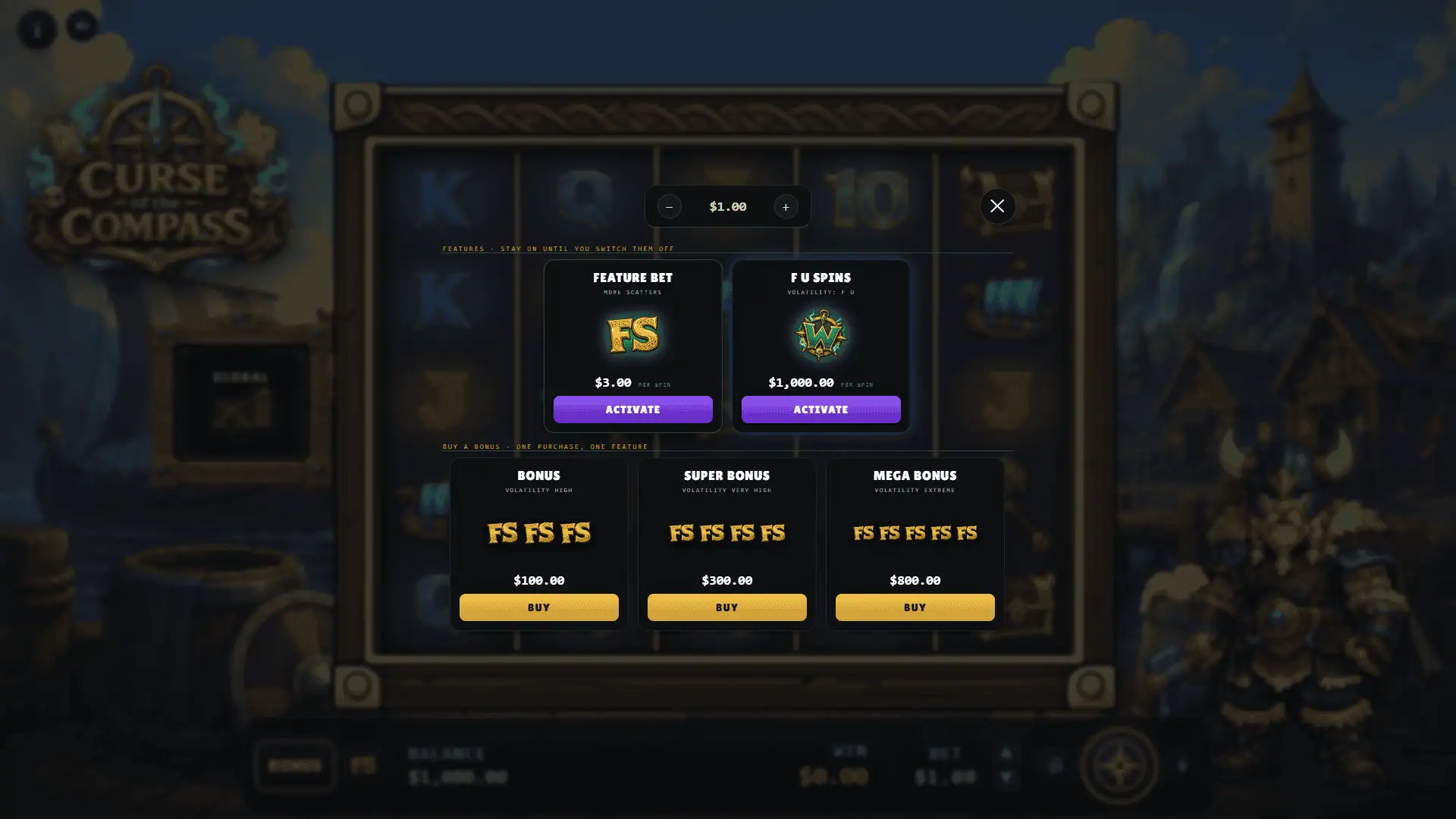 Curse of the Compass bonus buy menu