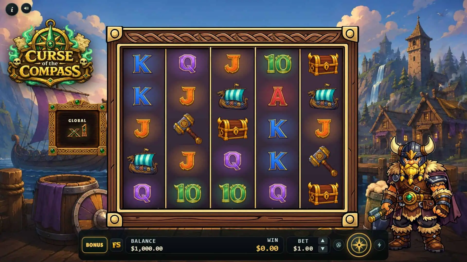Curse of the Compass slot gameplay reels