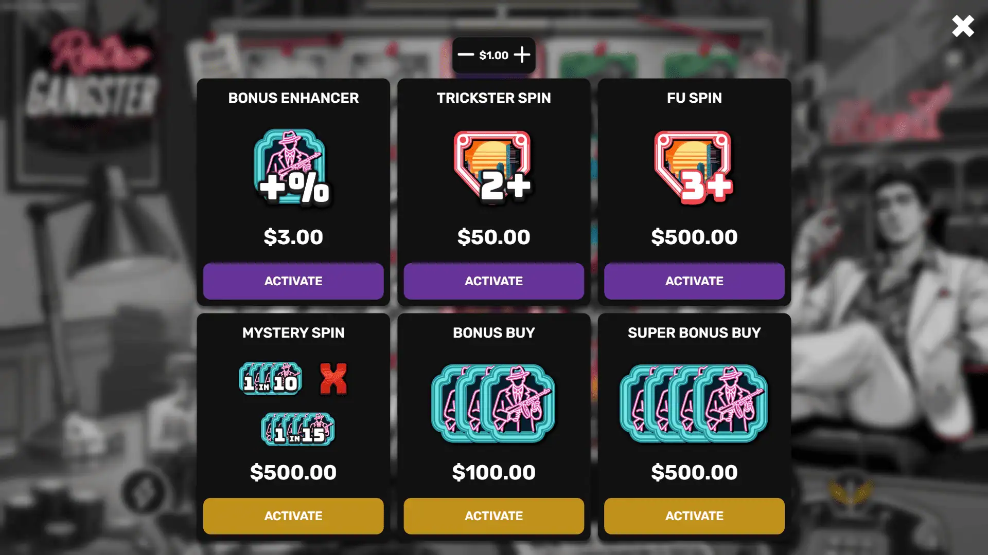 Retro Gangster bonus buy menu