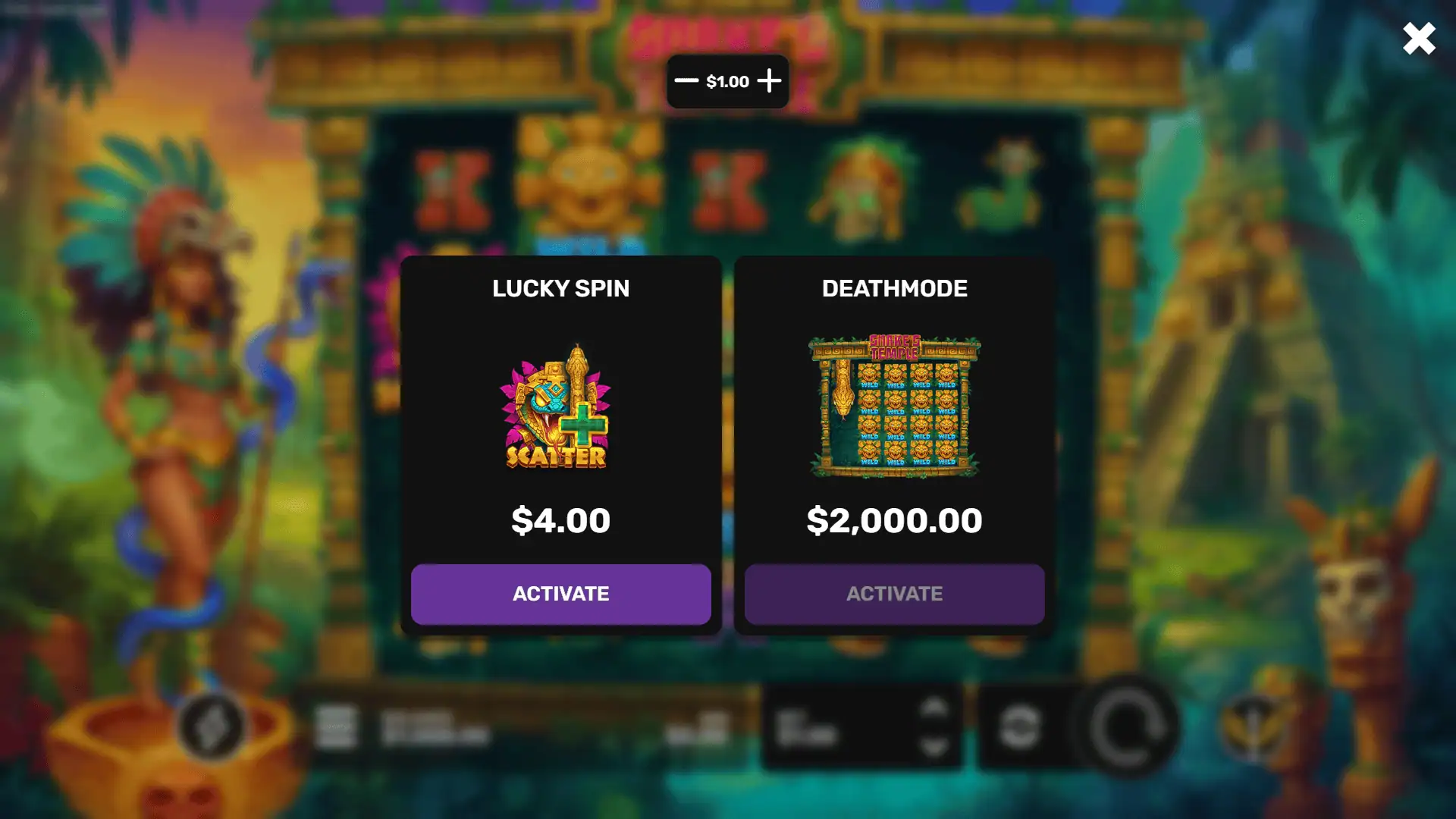 Snake Temple bonus buy menu