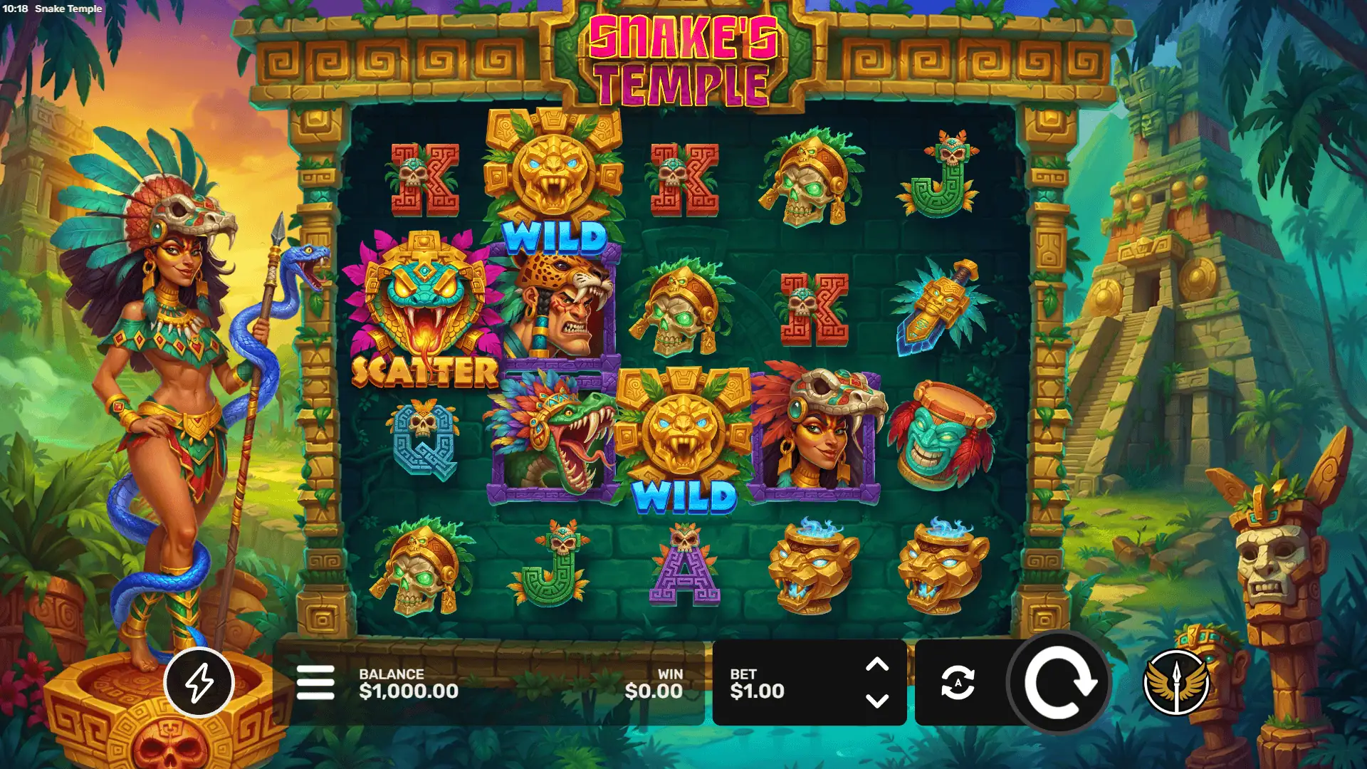 Snake Temple slot gameplay reels