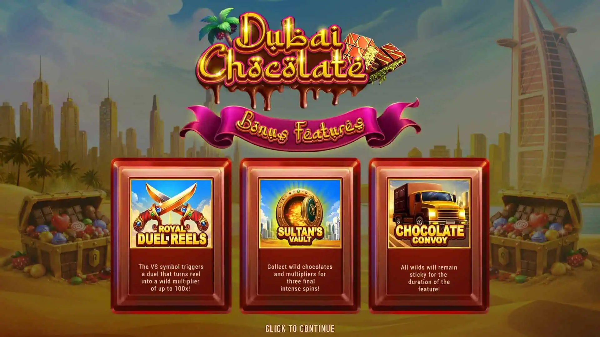 Dubai Chocolate slot intro screen