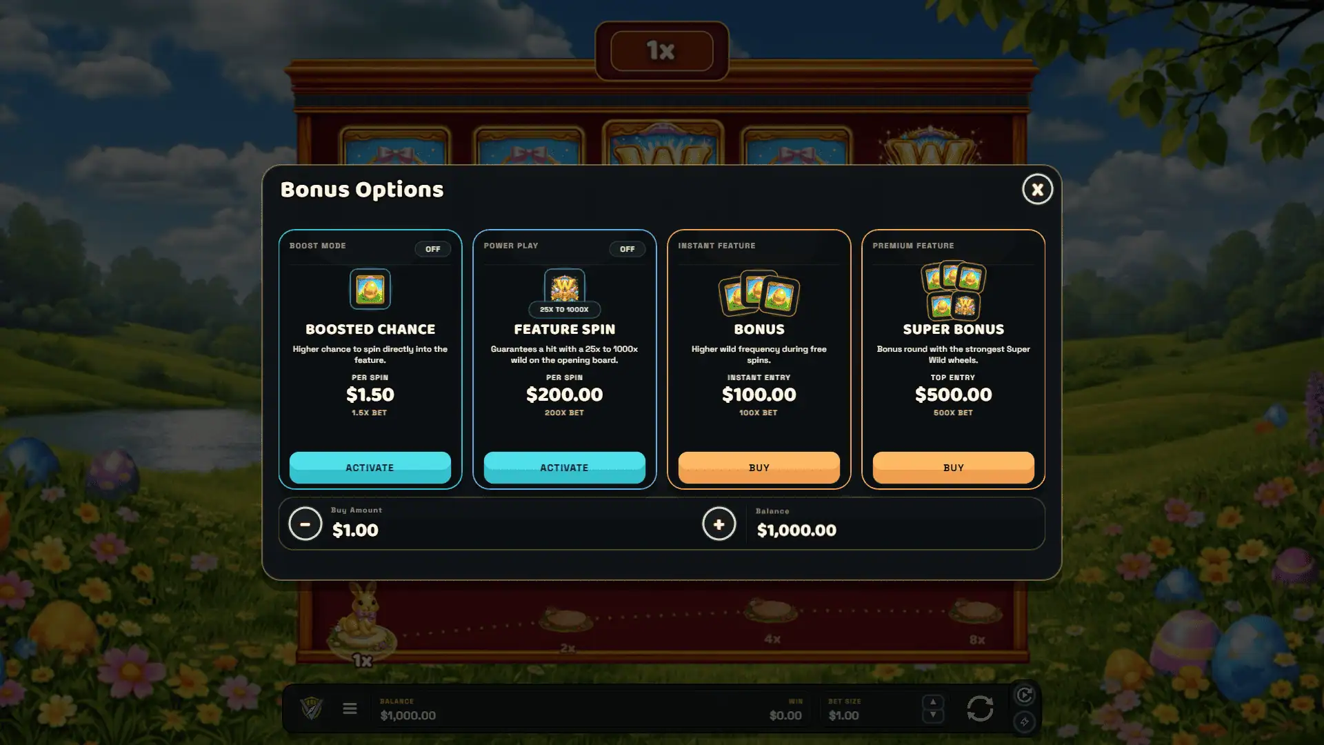 Hop bonus buy menu