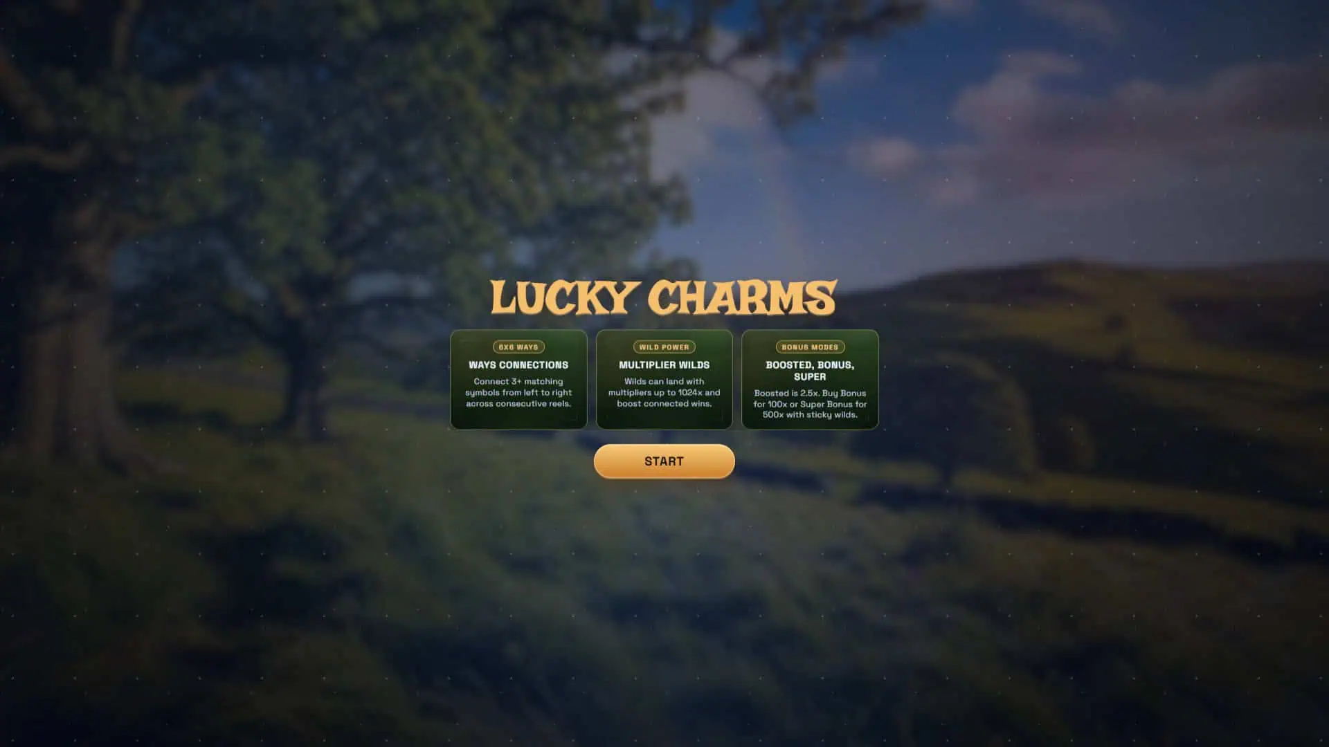 Lucky Charms slot intro screen