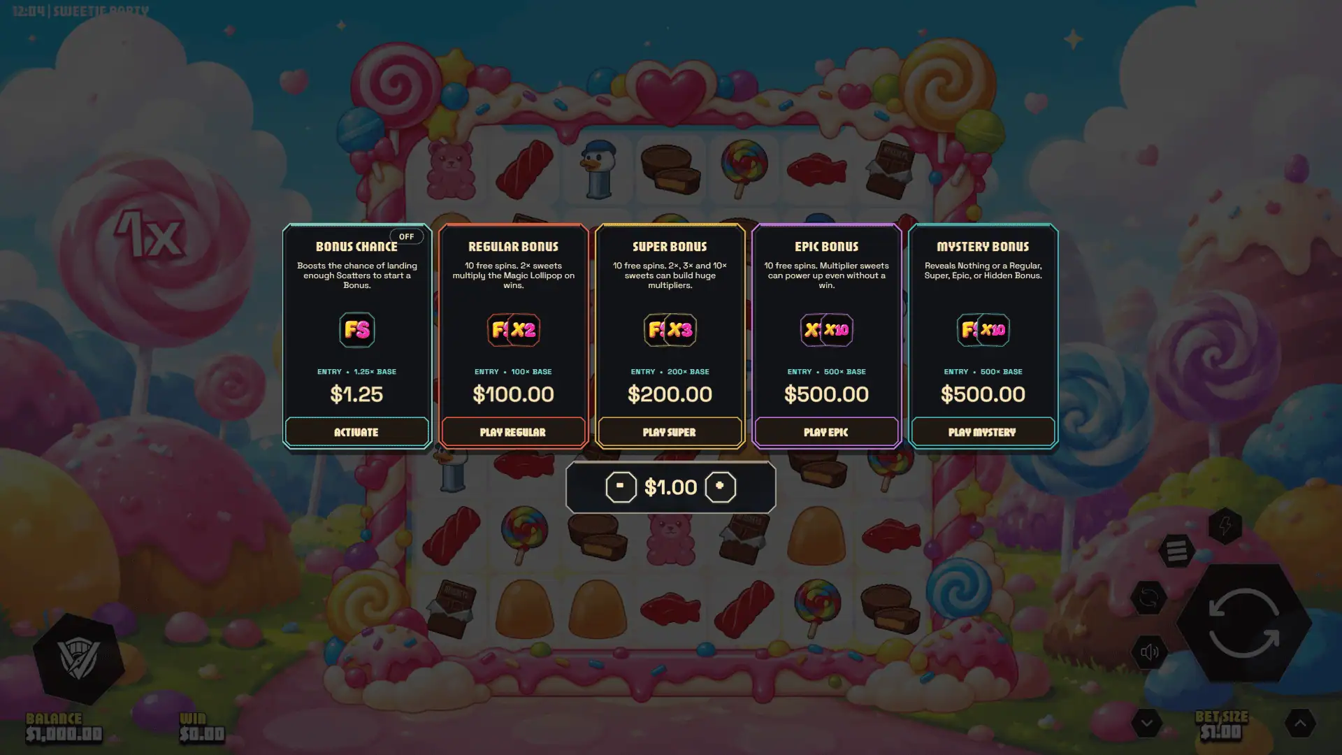 Sweetie Party bonus buy menu