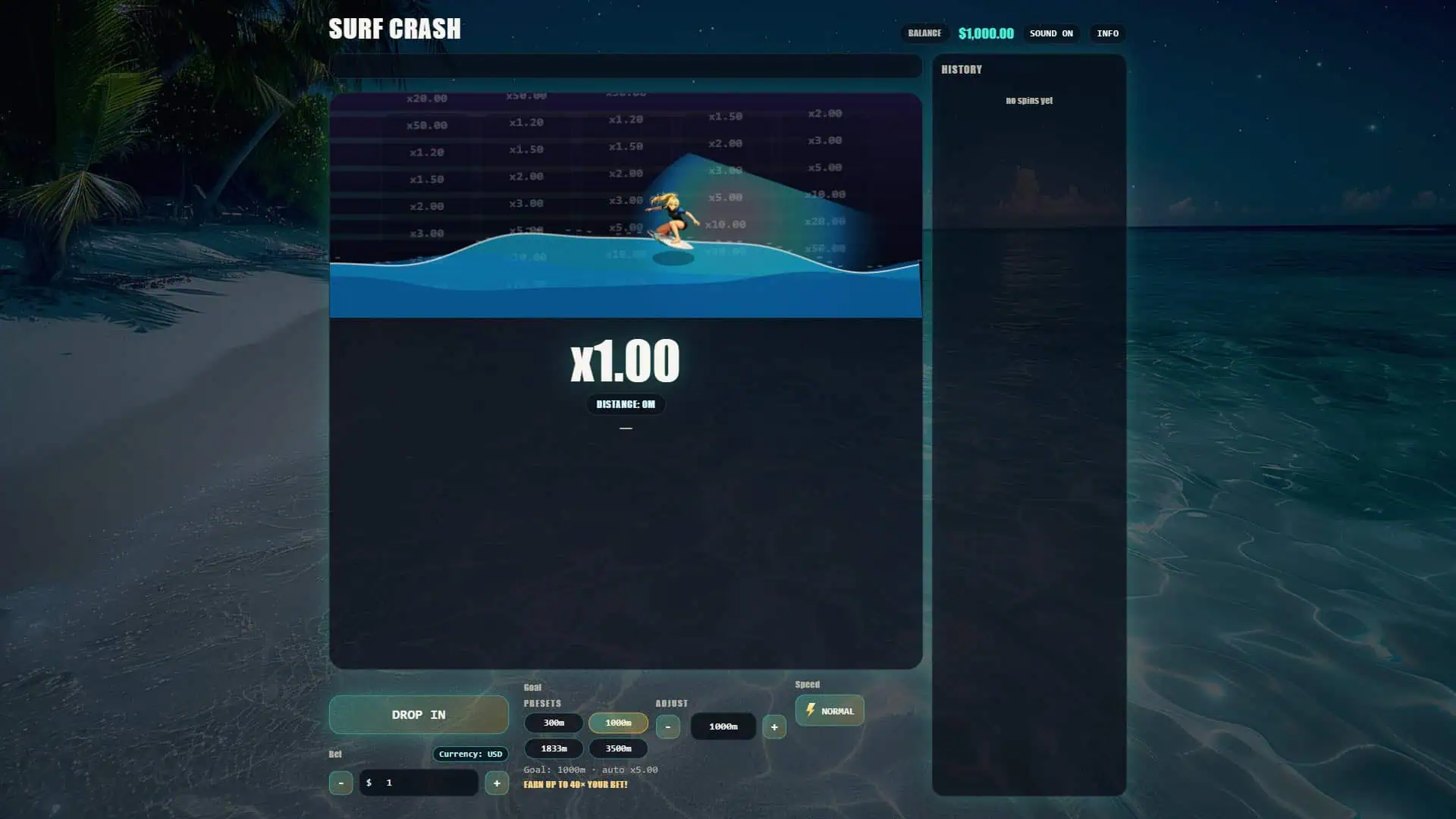 Surf Crash slot gameplay reels