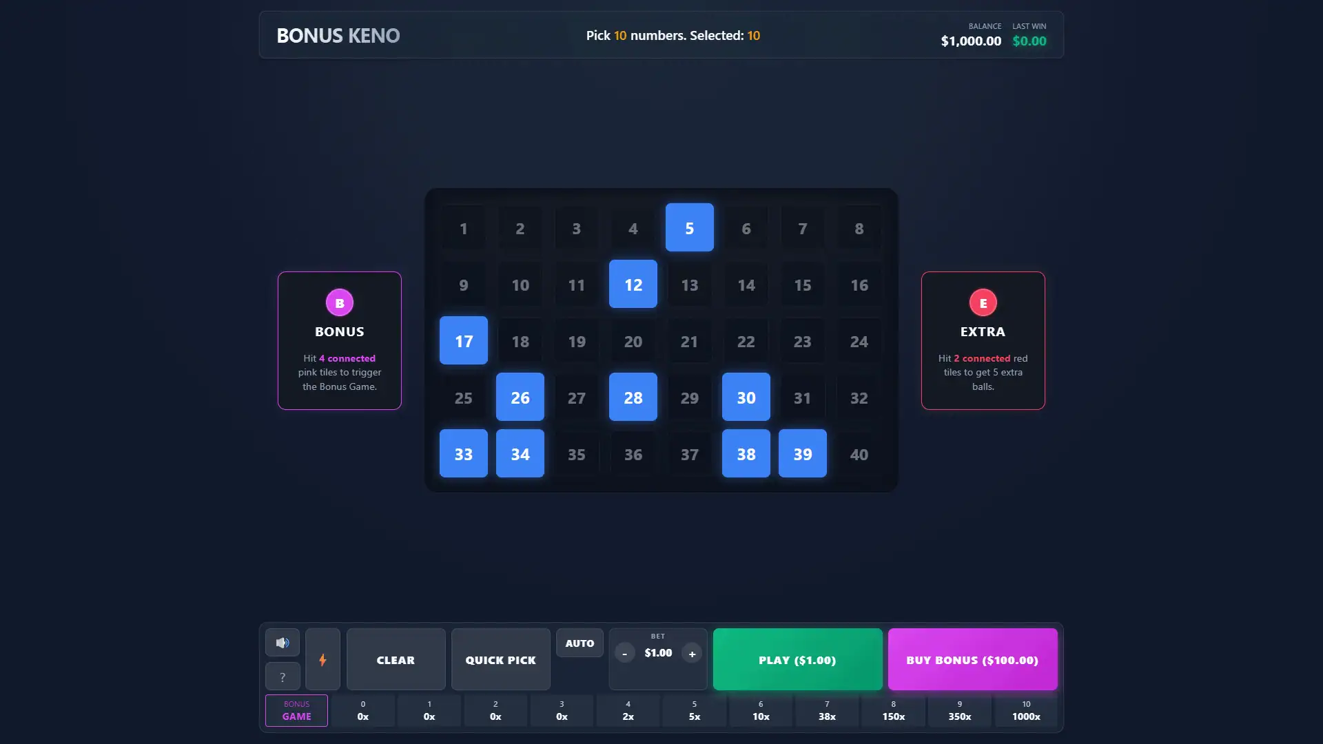 Bonus Keno slot gameplay reels