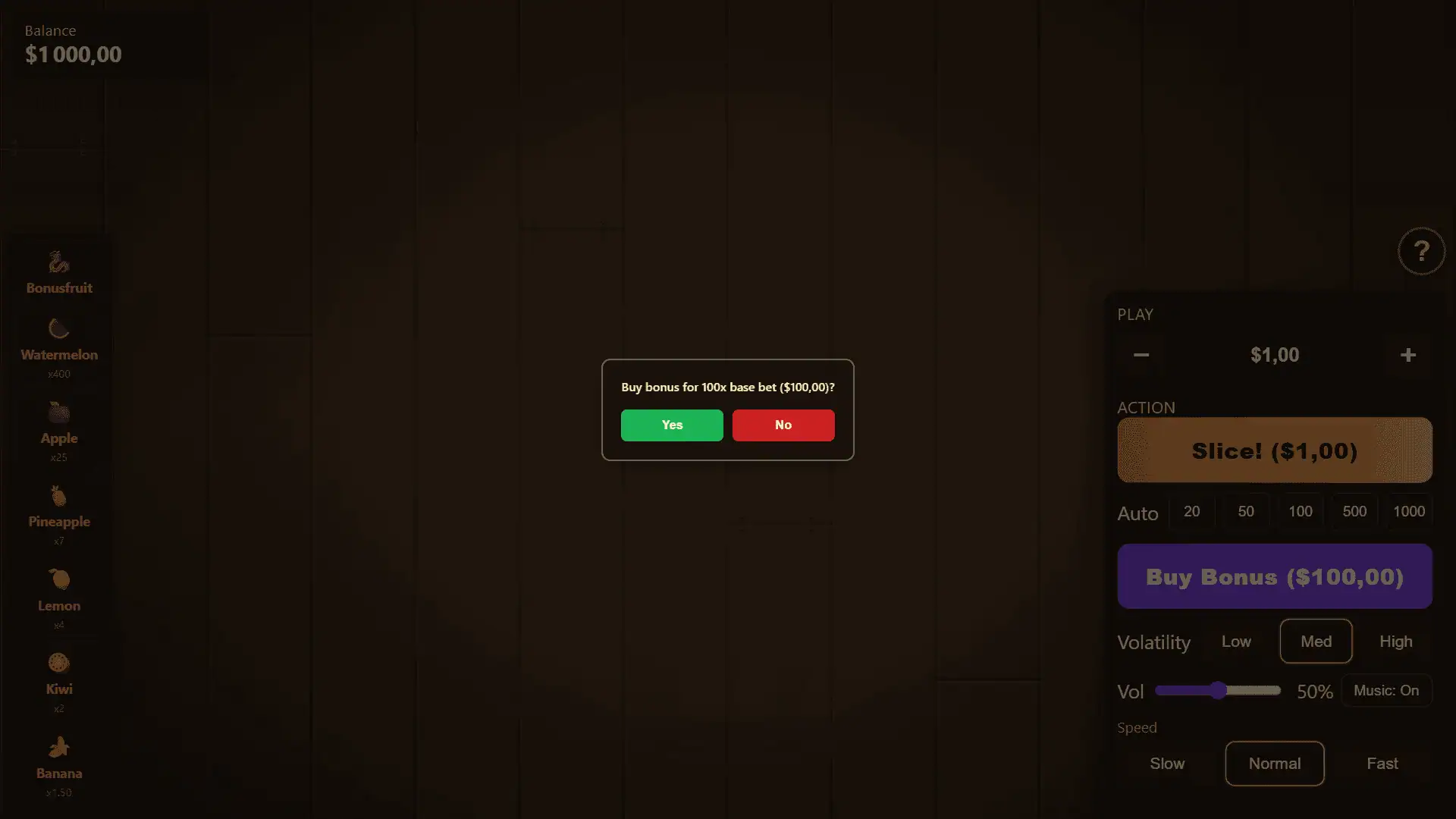 Fruit Cutter bonus buy menu