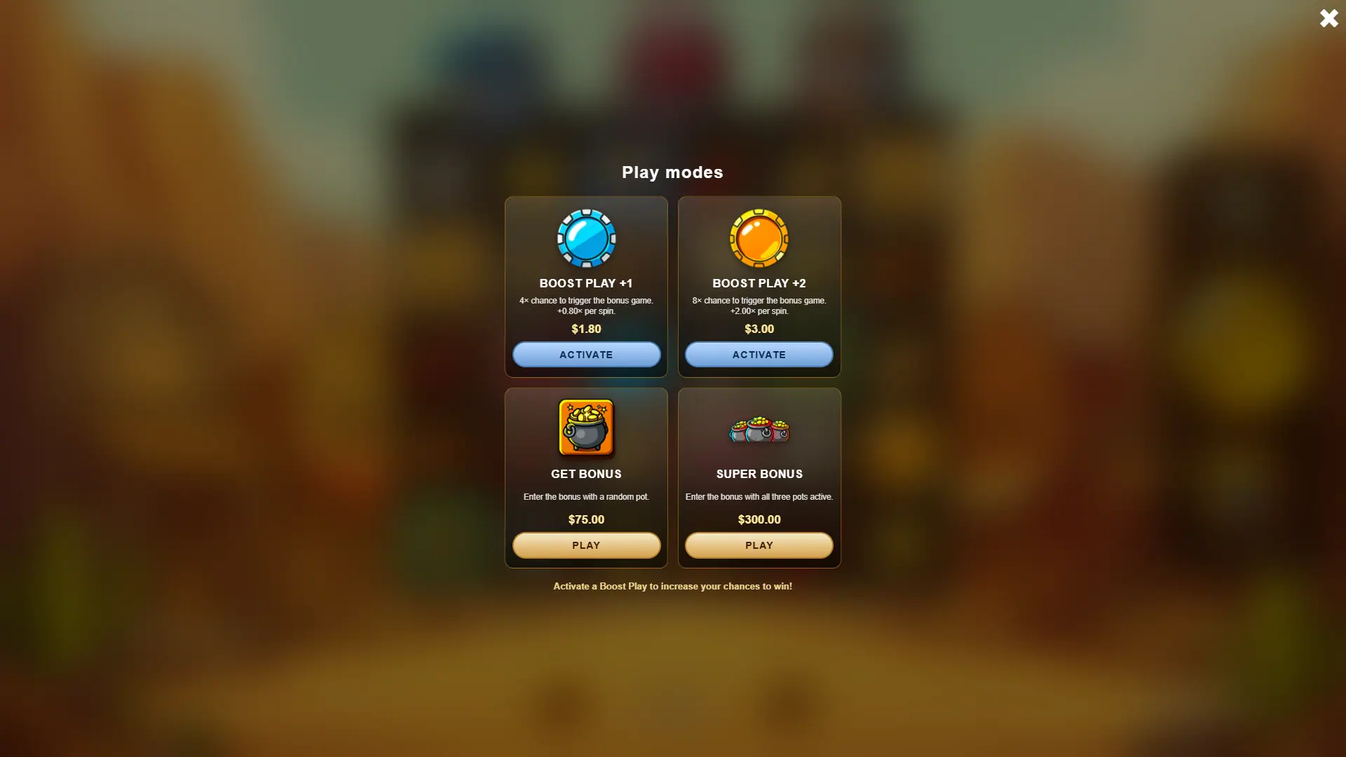 Bandit Pots bonus buy menu