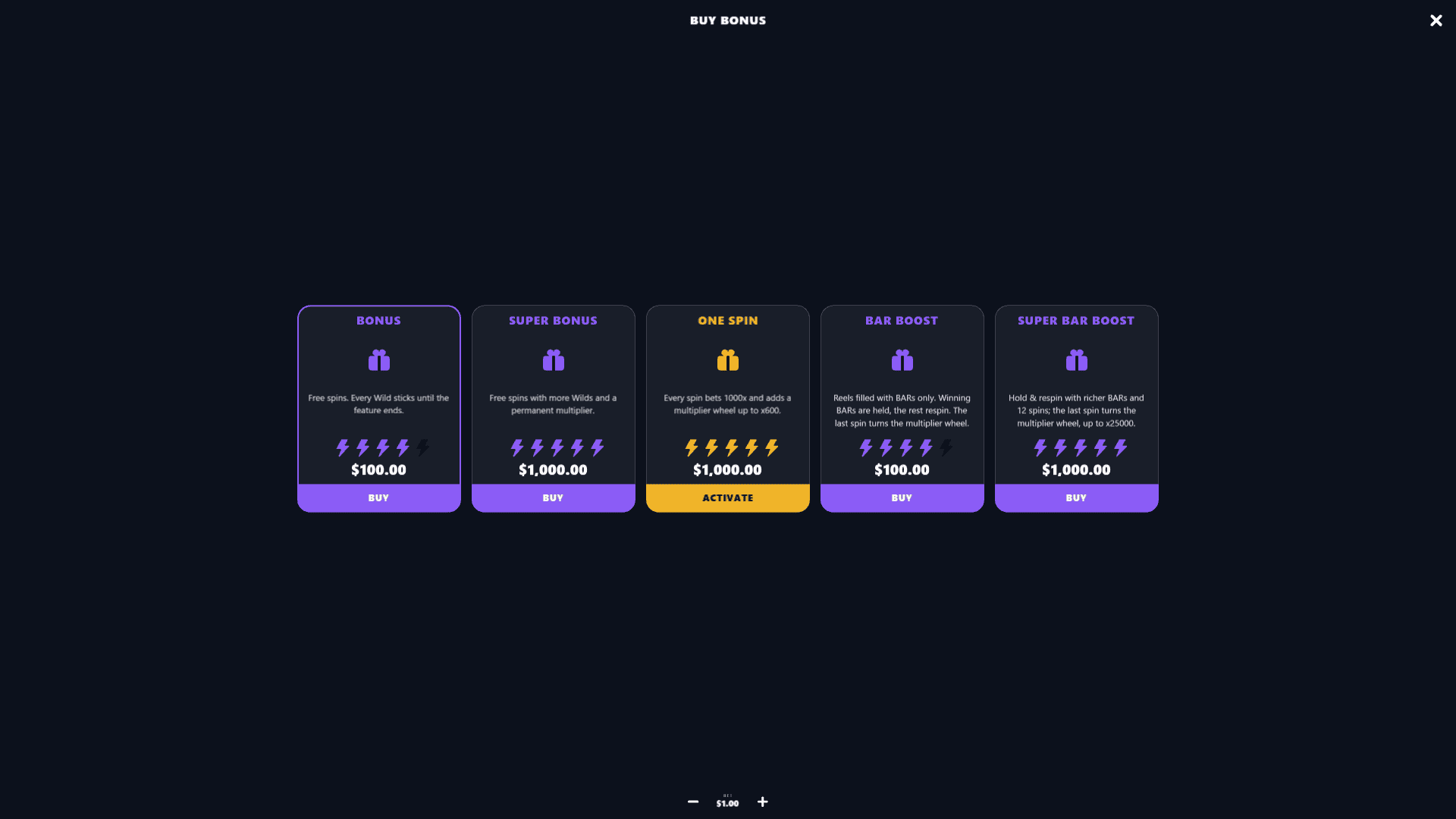 Retro Y2K bonus buy menu