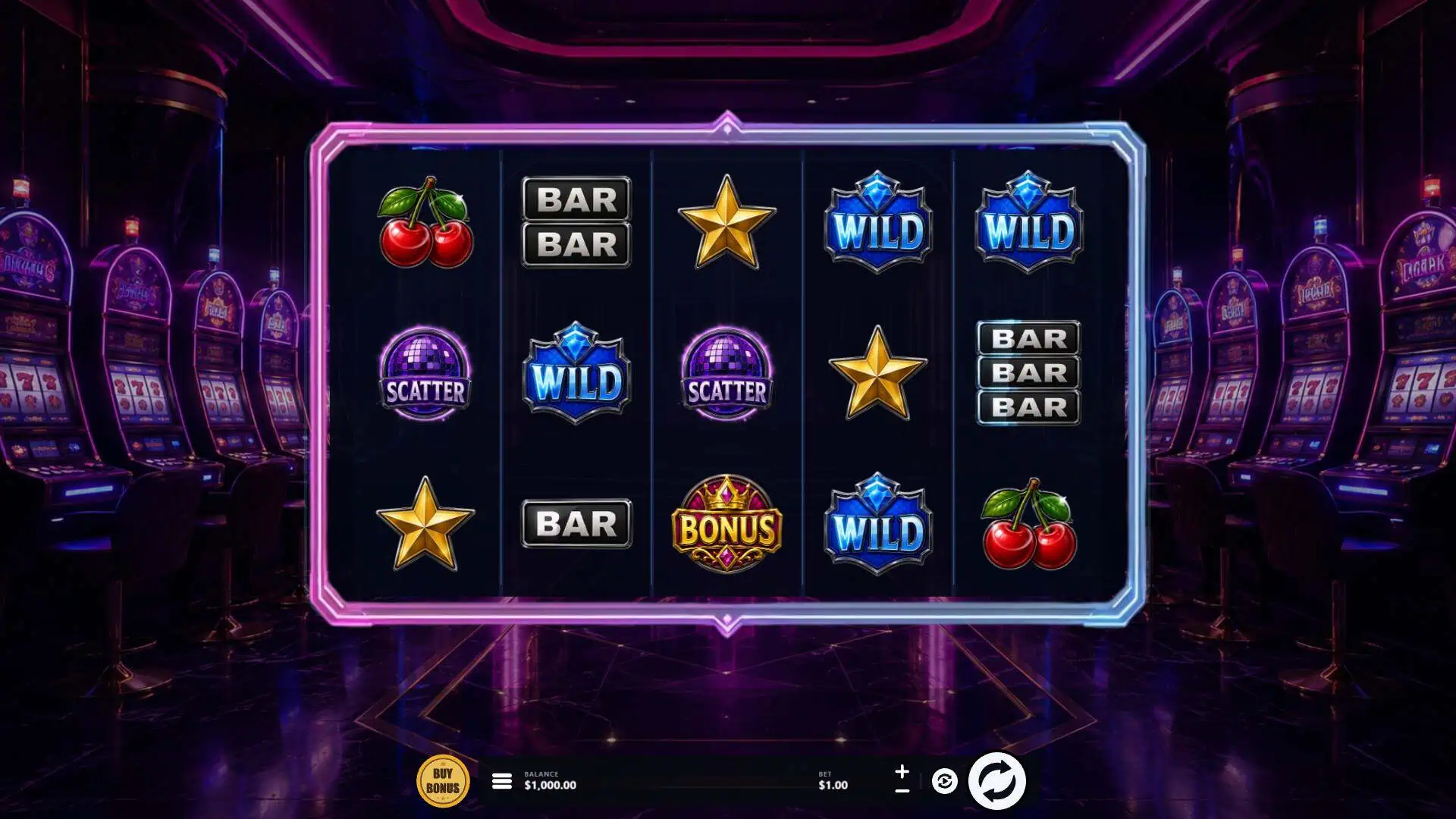 Retro Y2K slot gameplay reels