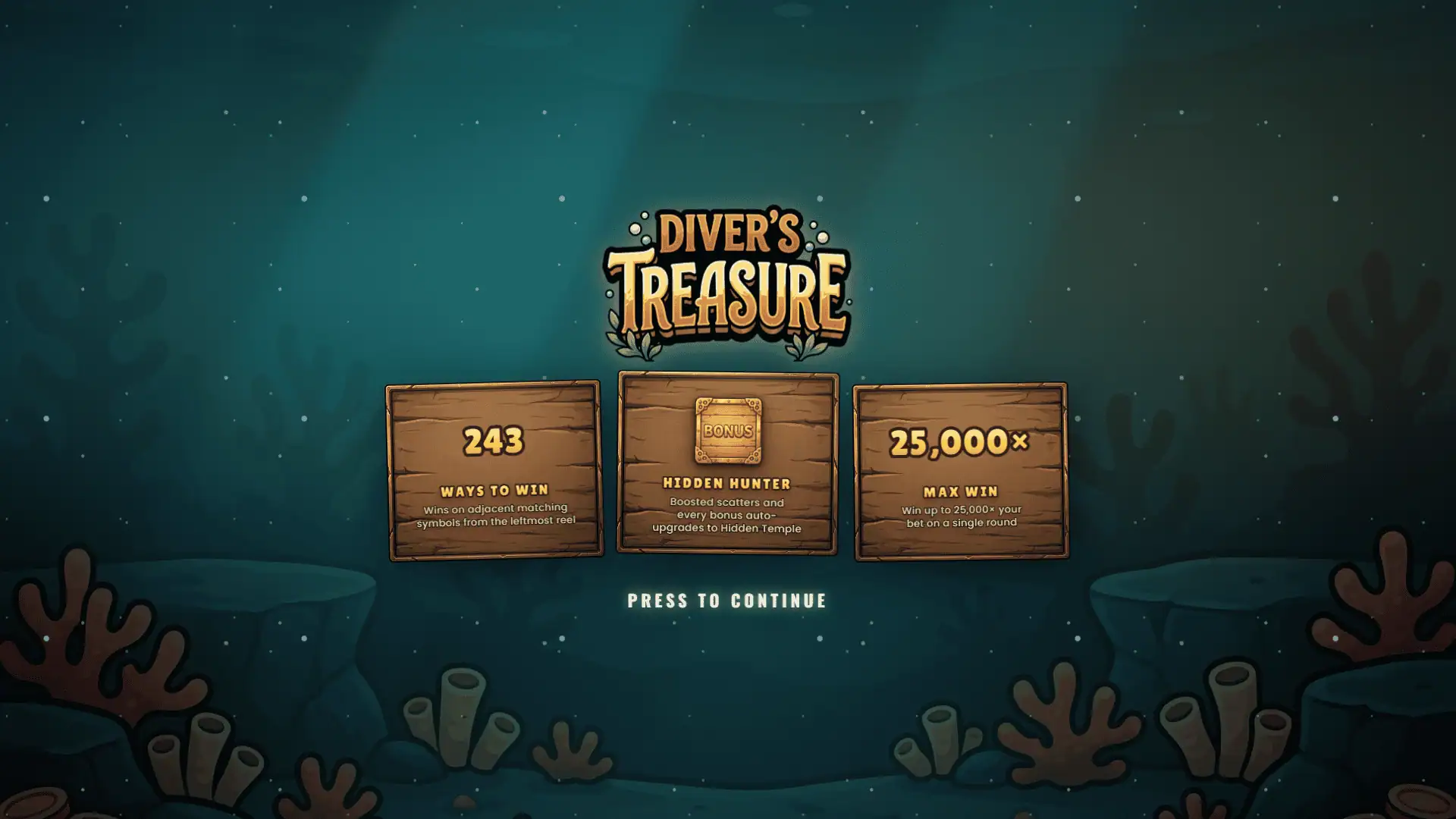 Divers Treasure slot intro screen