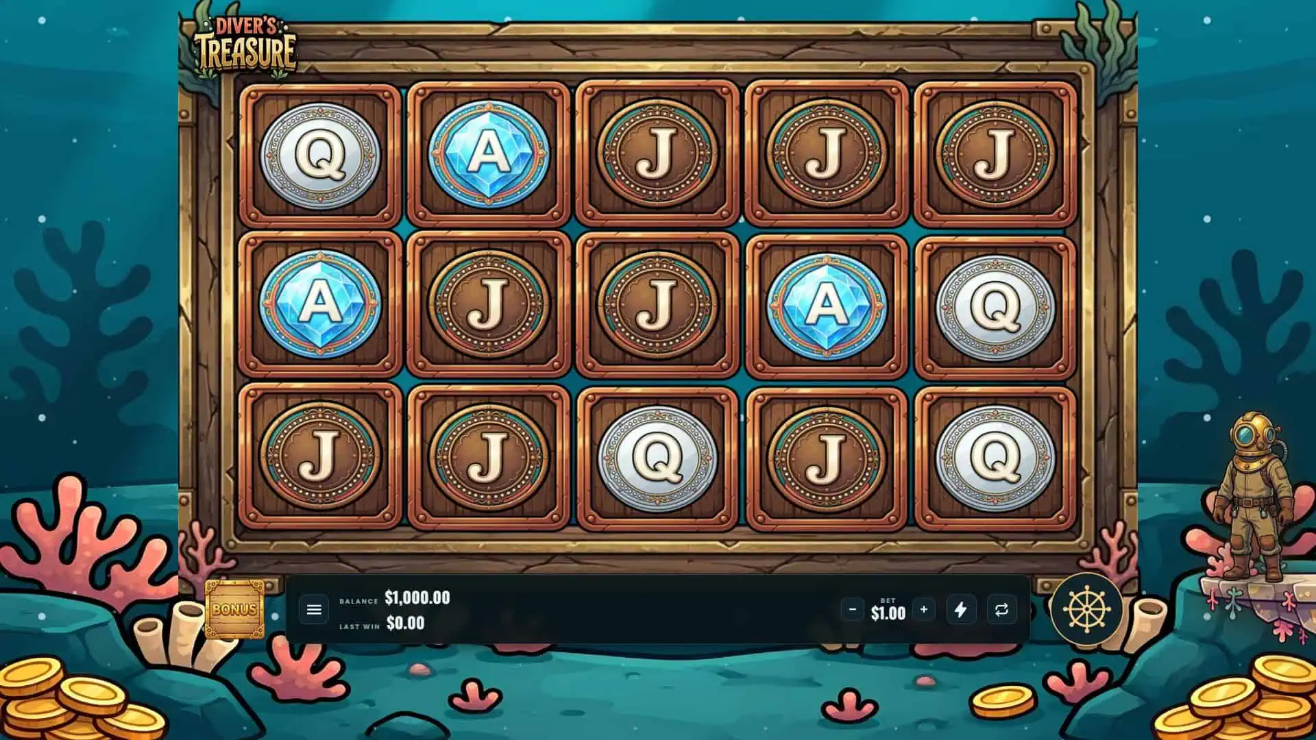 Divers Treasure slot gameplay reels