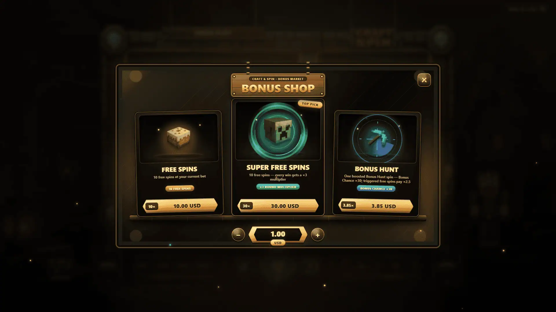 Craft and Spin bonus buy menu
