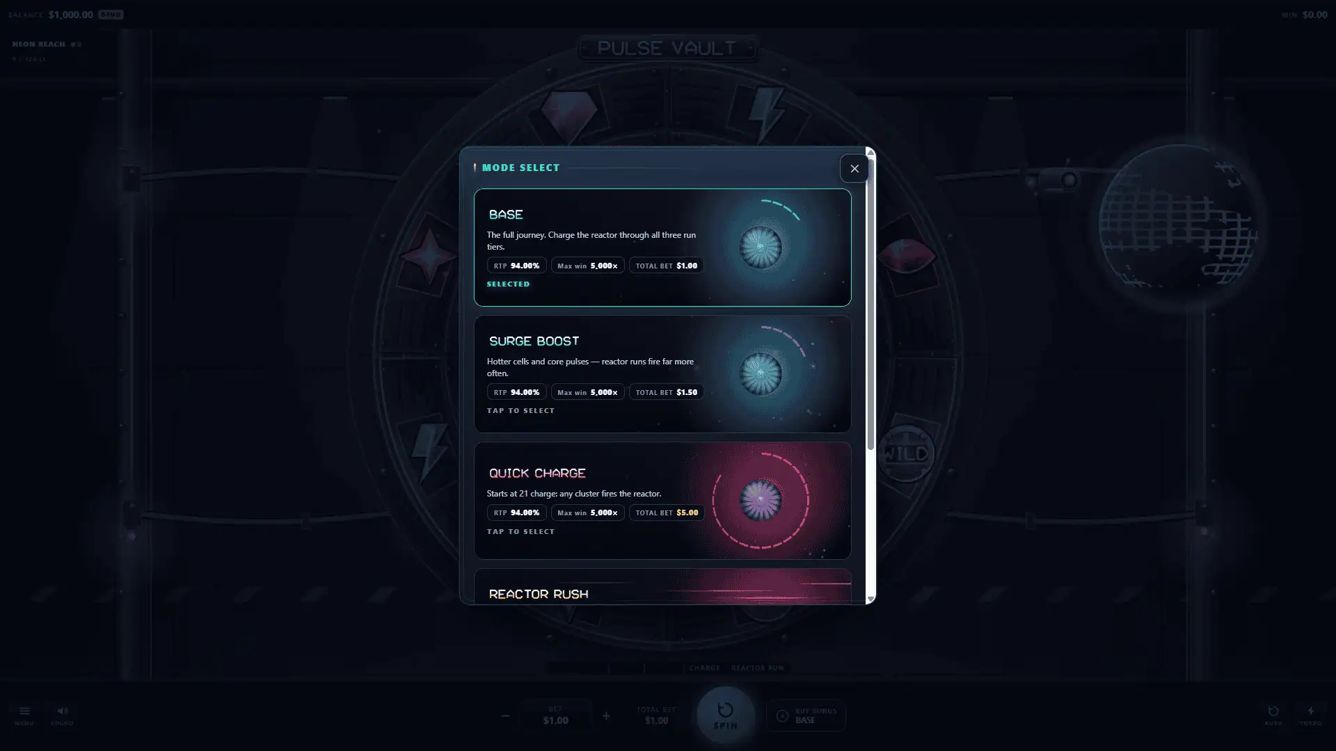 Pulse Vault bonus buy menu