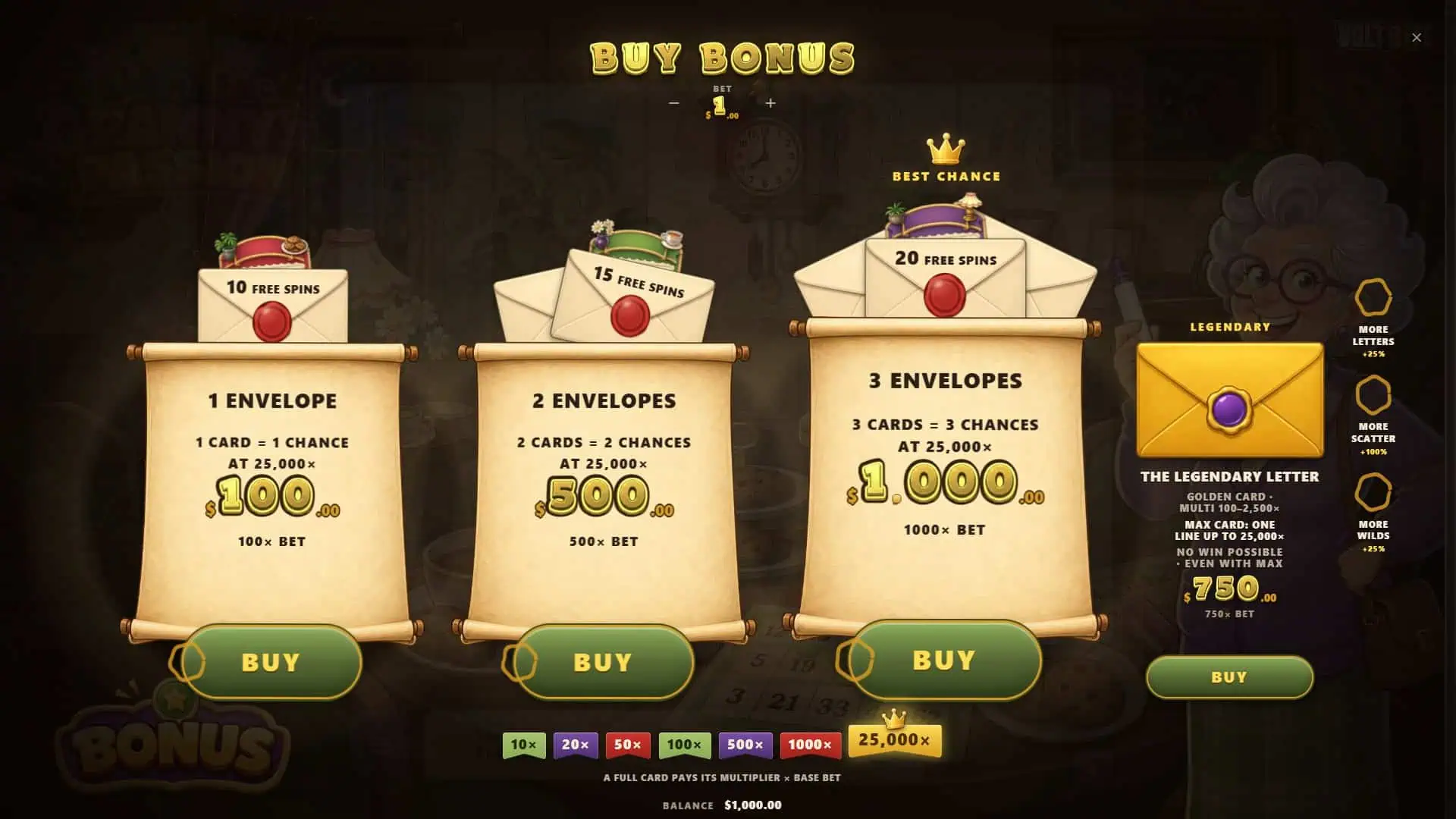 Grannys Passion bonus buy menu