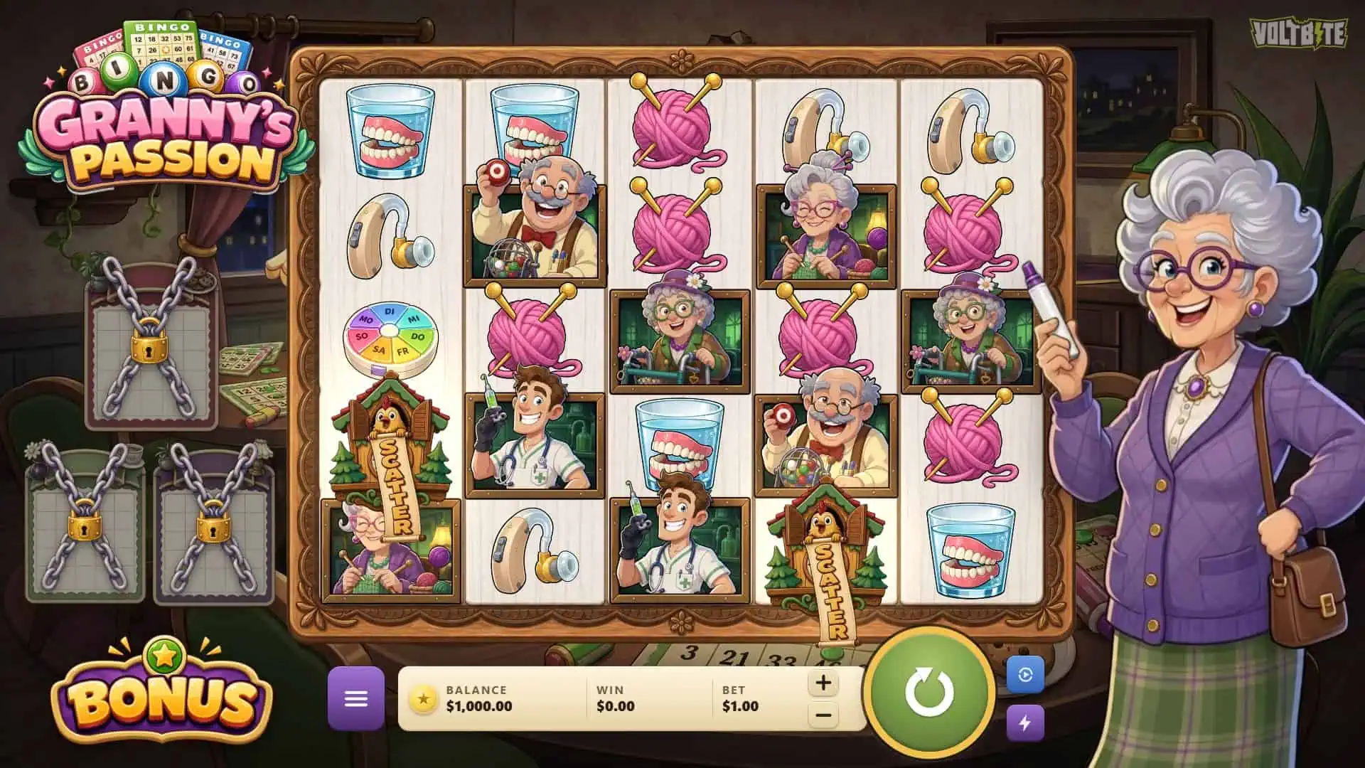 Grannys Passion slot gameplay reels