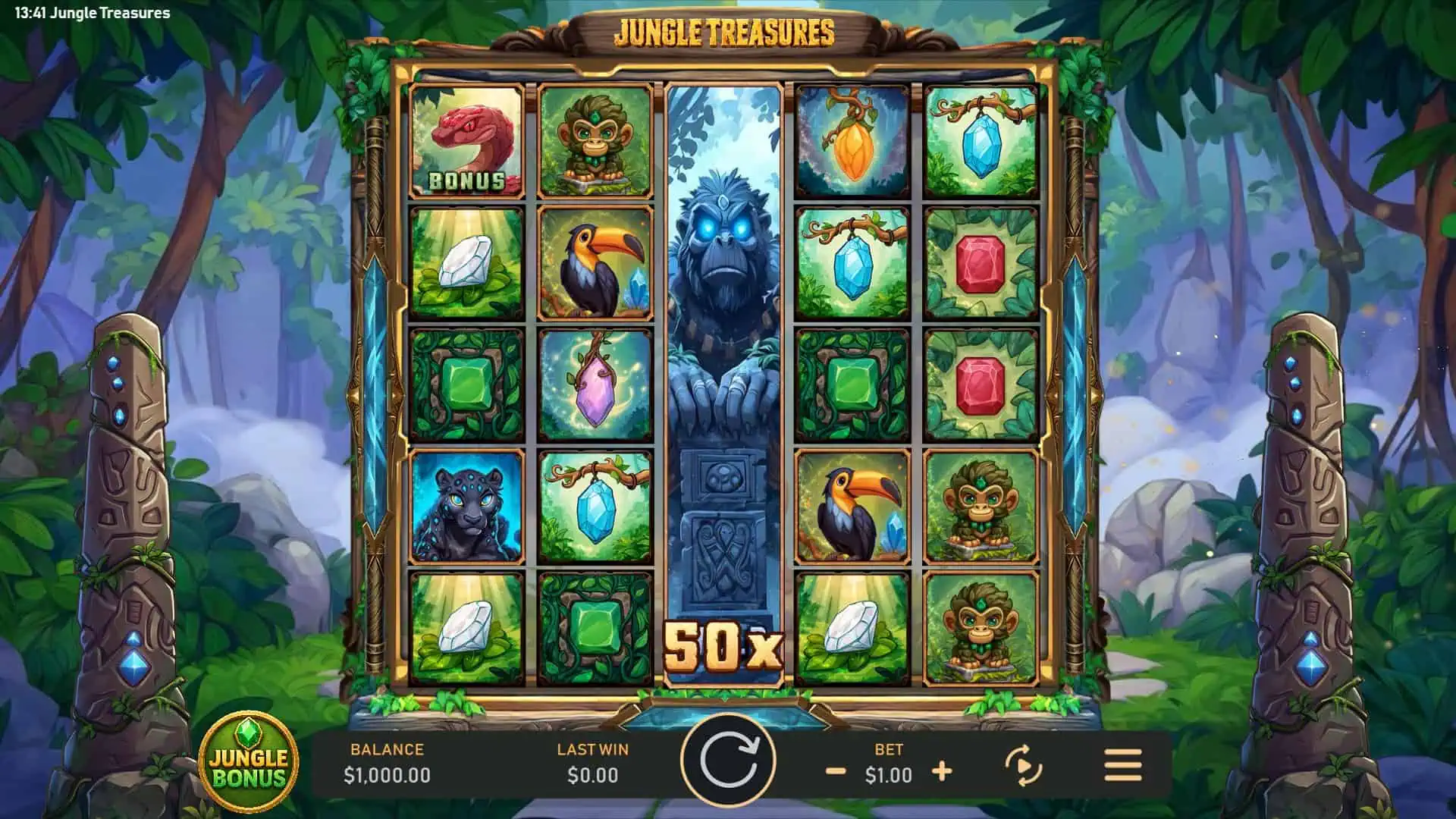 Jungle Treasures slot gameplay reels