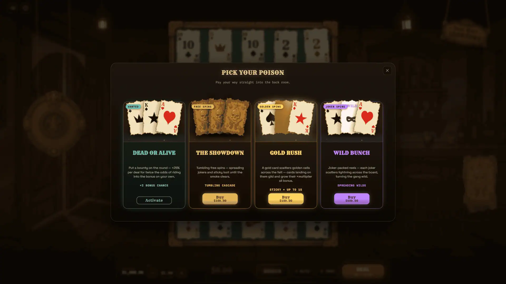 Dead Man`s Showdown bonus buy menu