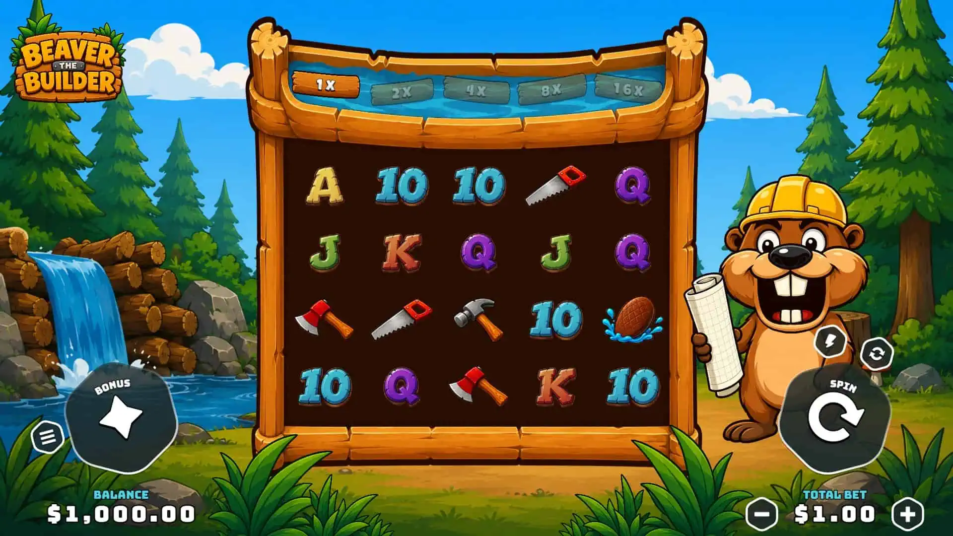 Beaver the Builder slot gameplay reels