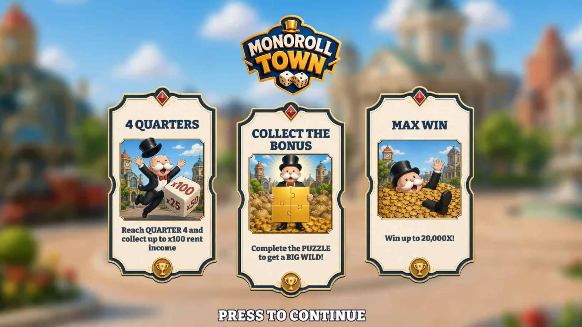 Monoroll Town slot intro screen
